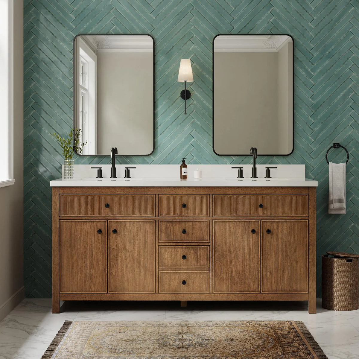 72" Rian Double Bathroom Vanity Toasted Walnut Matte Black Trim by wyndham View 14