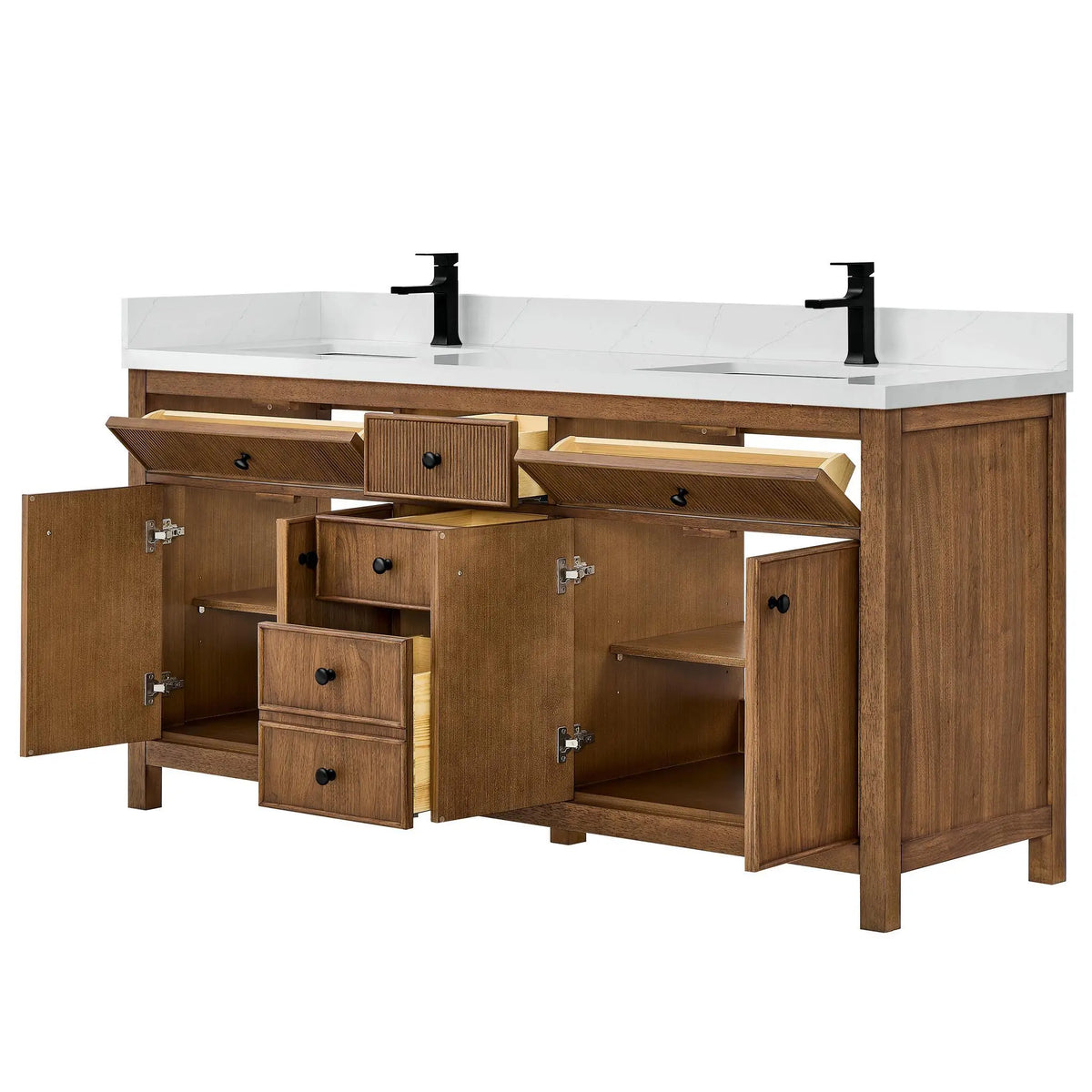 72" Rian Double Bathroom Vanity Toasted Walnut Matte Black Trim by wyndham View 3
