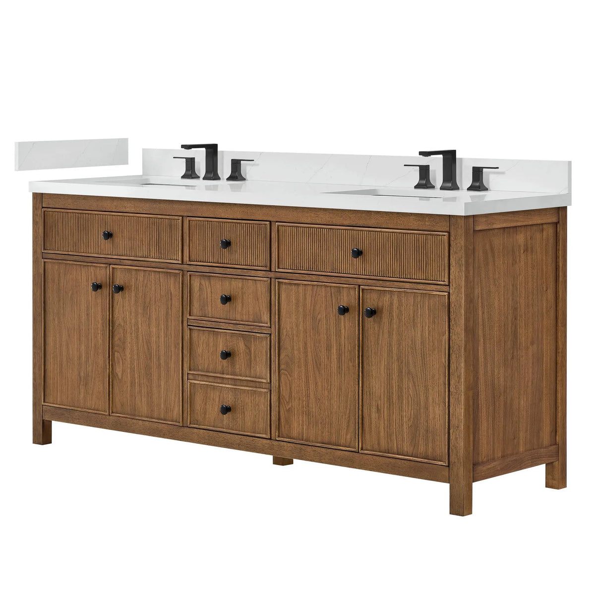 72" Rian Double Bathroom Vanity Toasted Walnut Matte Black Trim by wyndham View 5