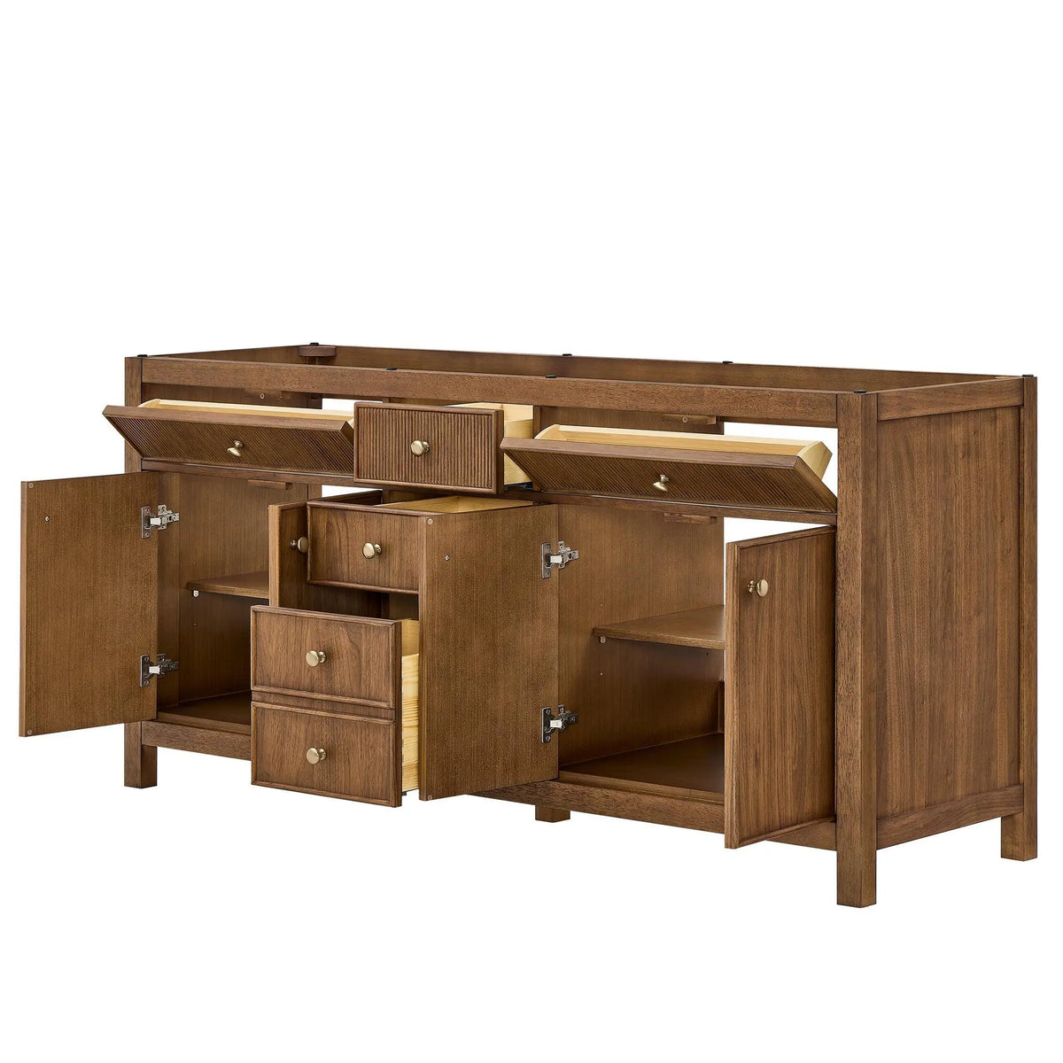72" Rian Double Bathroom Vanity Toasted Walnut Satin Bronze Trim by wyndham View 18