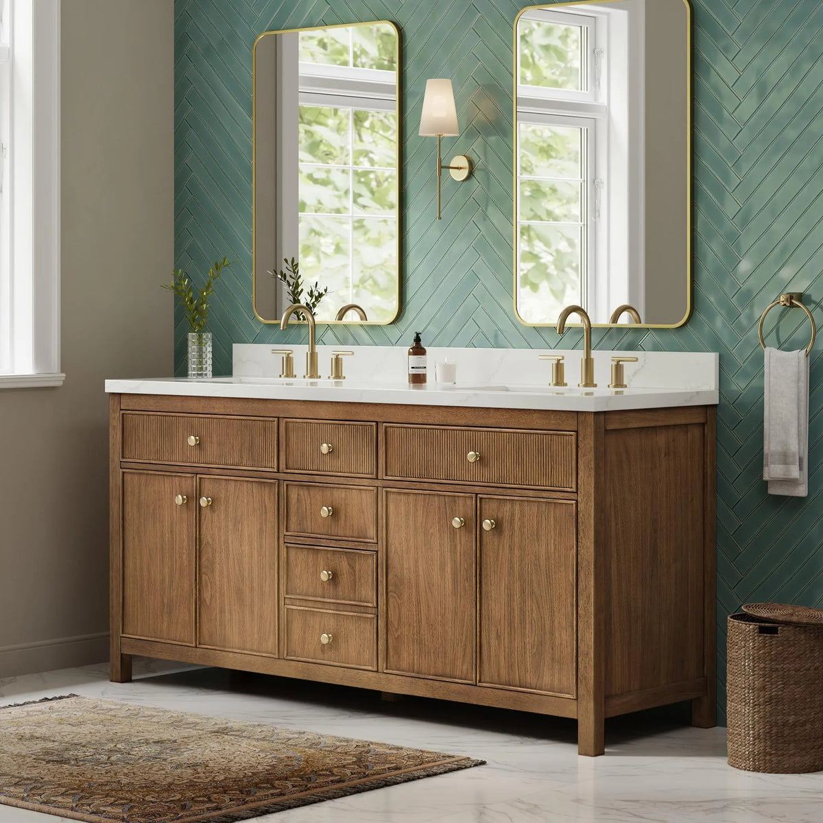 72" Rian Double Bathroom Vanity Toasted Walnut Satin Bronze Trim by wyndham View 8