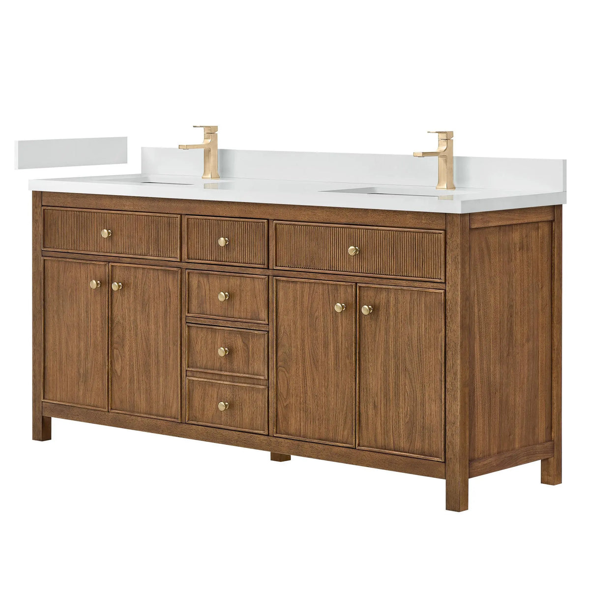 72" Rian Double Bathroom Vanity Toasted Walnut Satin Bronze Trim by wyndham View 9