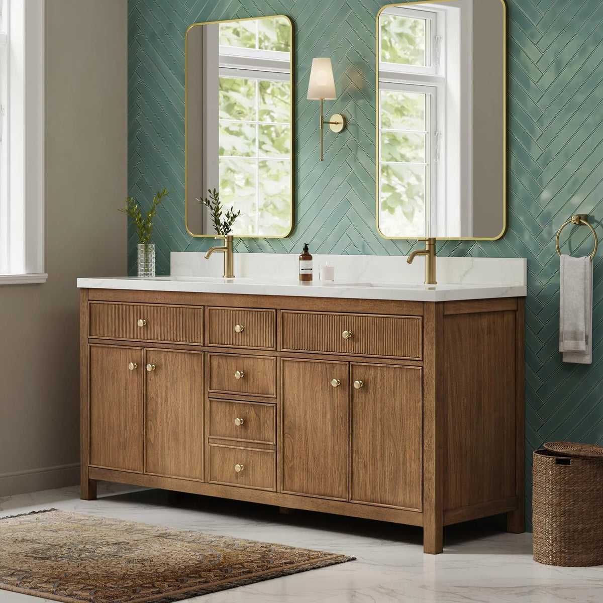 72" Rian Double Bathroom Vanity Toasted Walnut Satin Bronze Trim by wyndham View 4