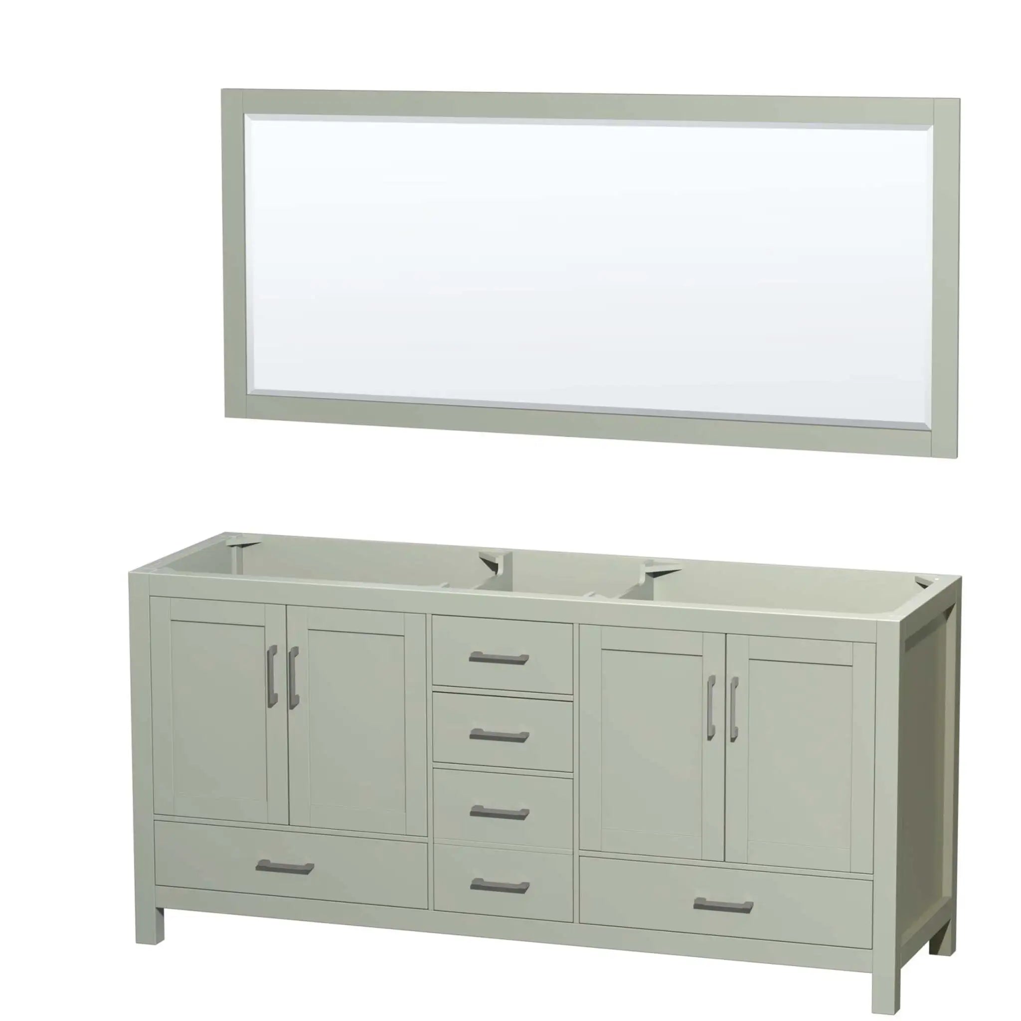 72" Sheffield 72 inch Double Bathroom Vanity in Light Green with Brushed Nickel Trim & 70" Mirror by Wyndham