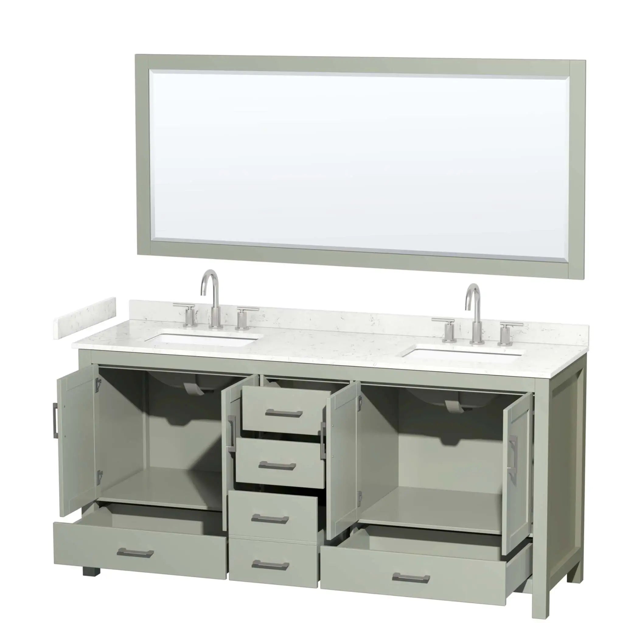 72" Sheffield 72 inch Double Bathroom Vanity in Light Green with Brushed Nickel Trim & 70" Mirror by Wyndham