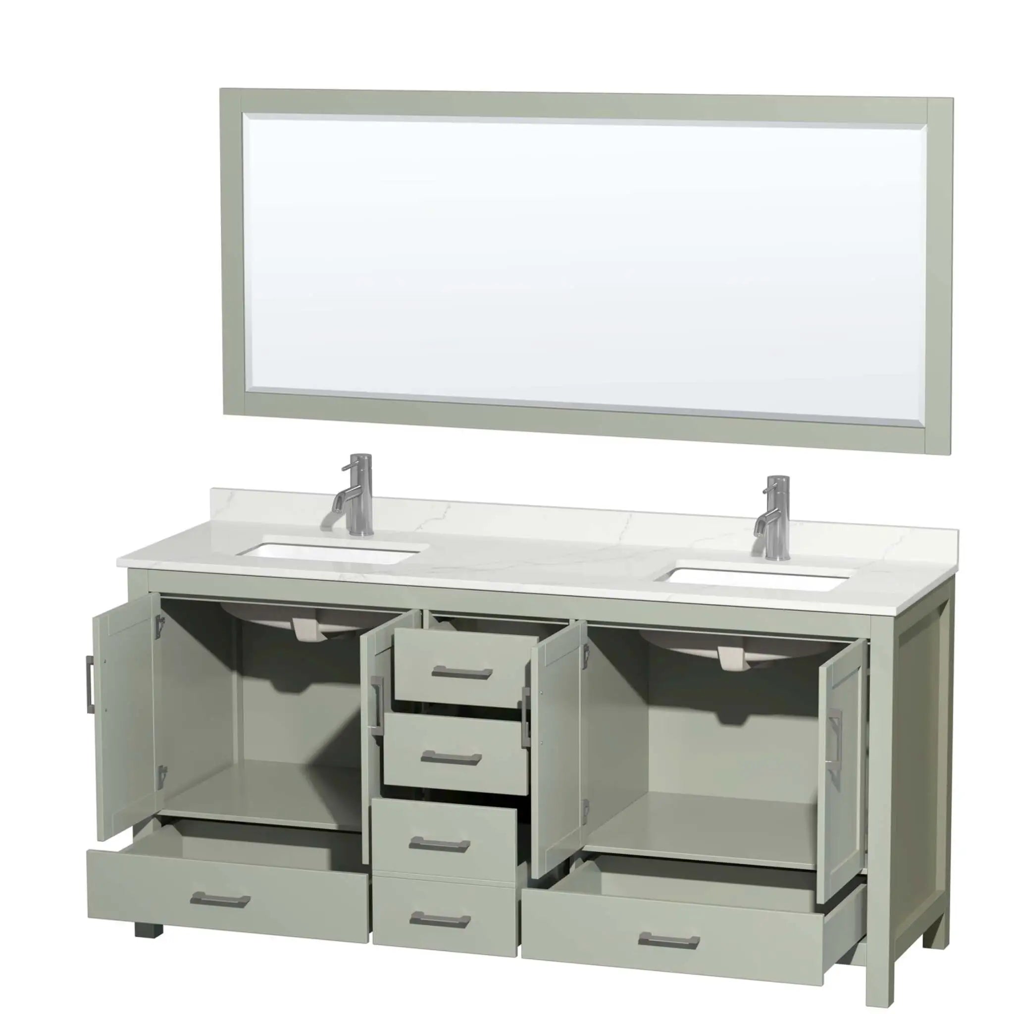 72" Sheffield 72 inch Double Bathroom Vanity in Light Green with Brushed Nickel Trim & 70" Mirror by Wyndham