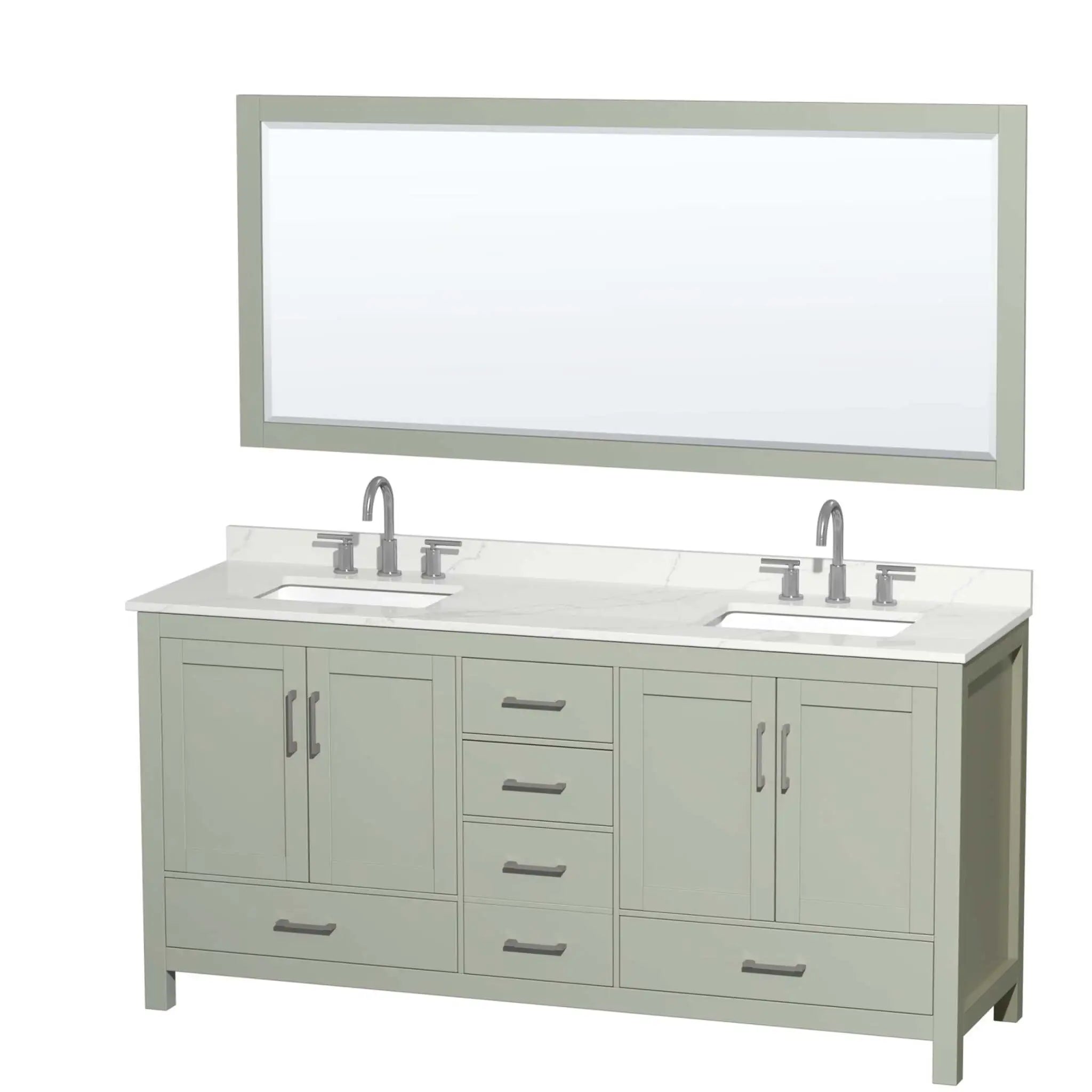 72" Sheffield 72 inch Double Bathroom Vanity in Light Green with Brushed Nickel Trim & 70" Mirror by Wyndham