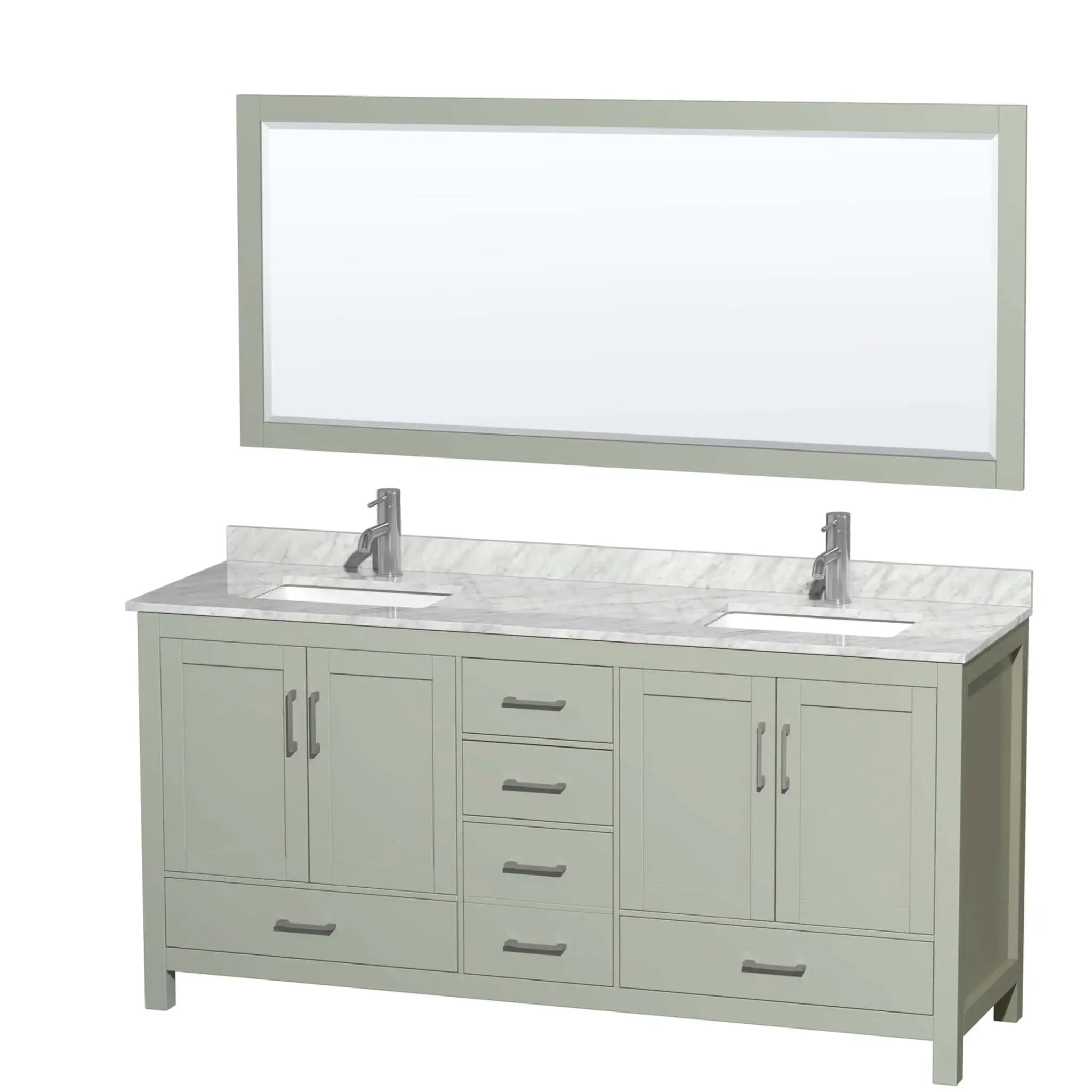 72" Sheffield 72 inch Double Bathroom Vanity in Light Green with Brushed Nickel Trim & 70" Mirror by Wyndham