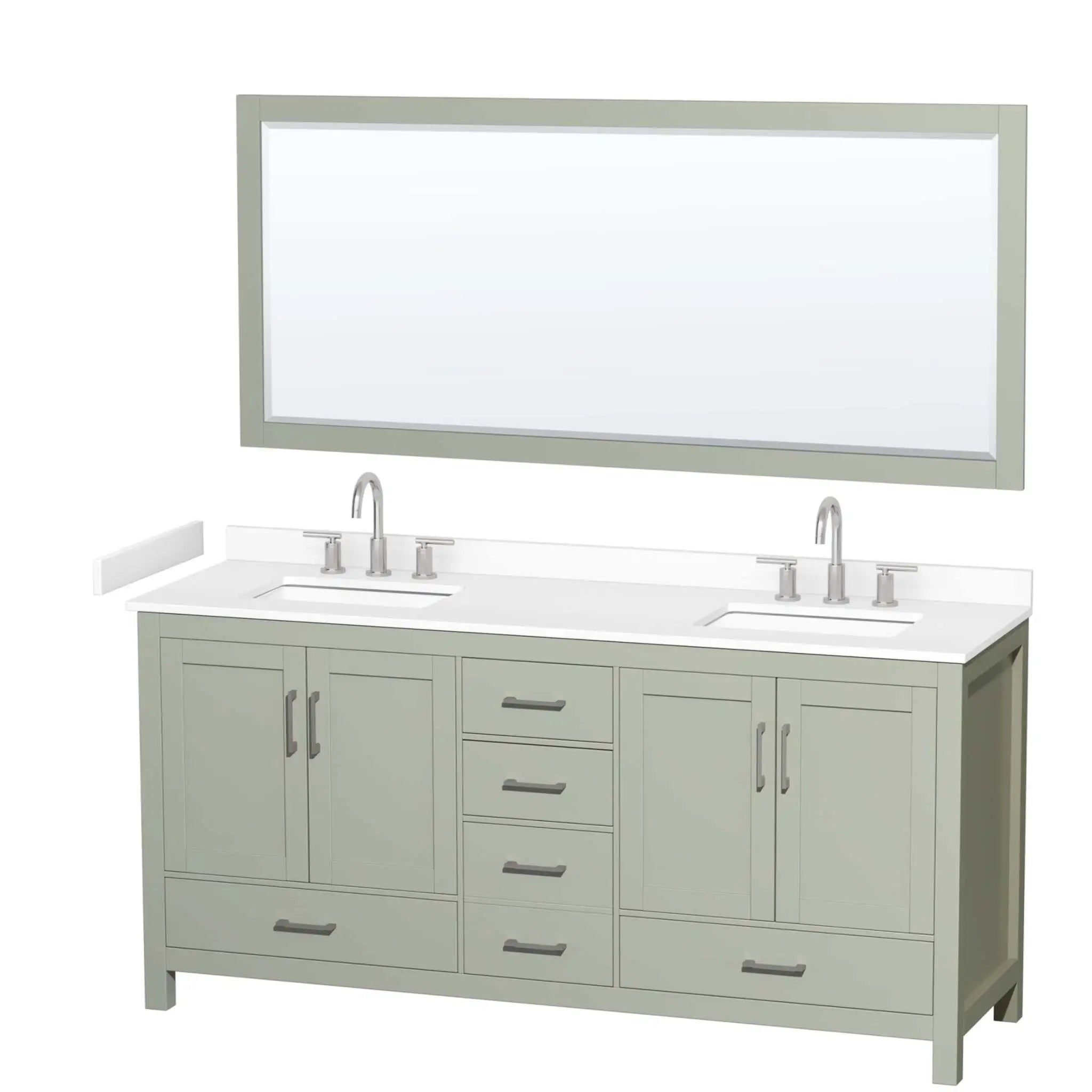 72" Sheffield 72 inch Double Bathroom Vanity in Light Green with Brushed Nickel Trim & 70" Mirror by Wyndham