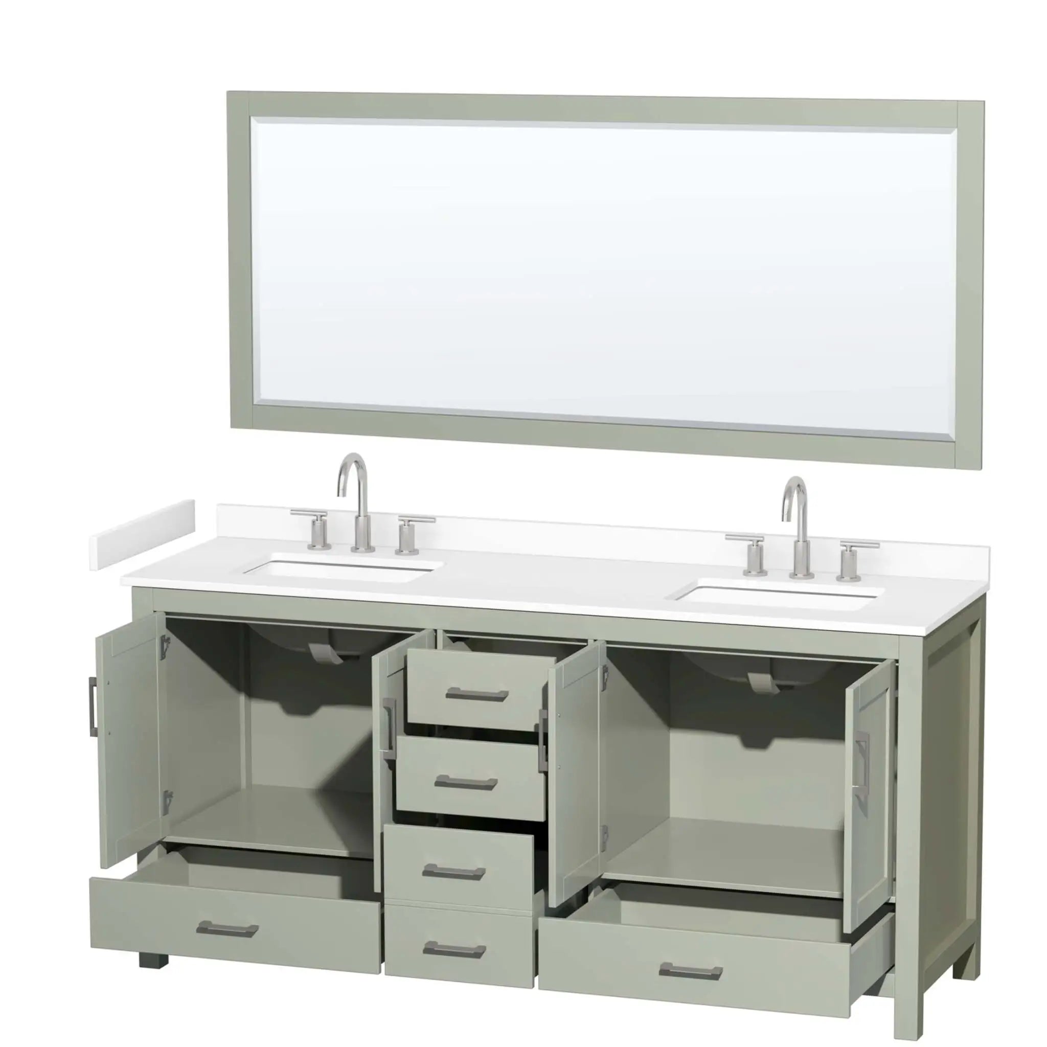 72" Sheffield 72 inch Double Bathroom Vanity in Light Green with Brushed Nickel Trim & 70" Mirror by Wyndham