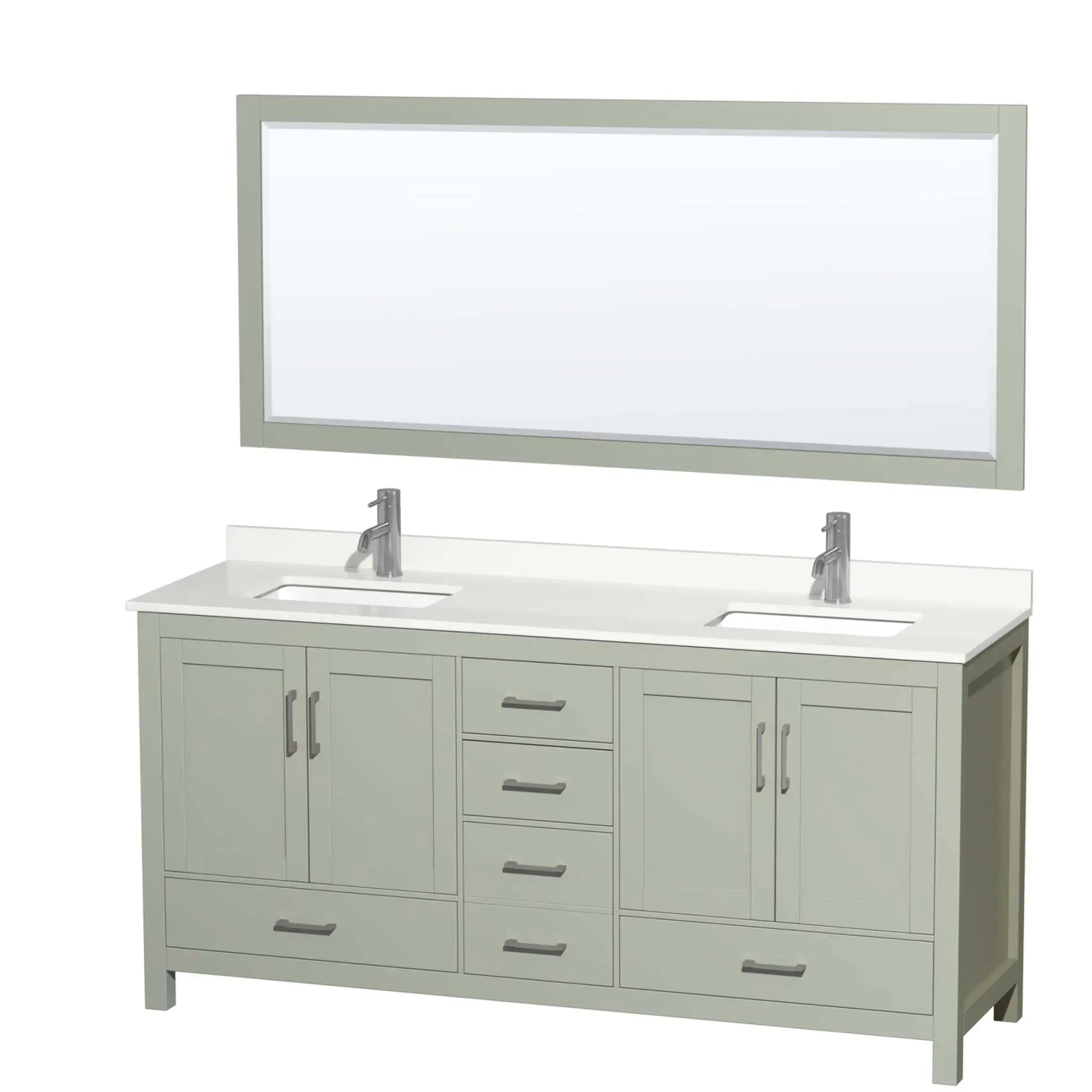 72" Sheffield 72 inch Double Bathroom Vanity in Light Green with Brushed Nickel Trim & 70" Mirror by Wyndham