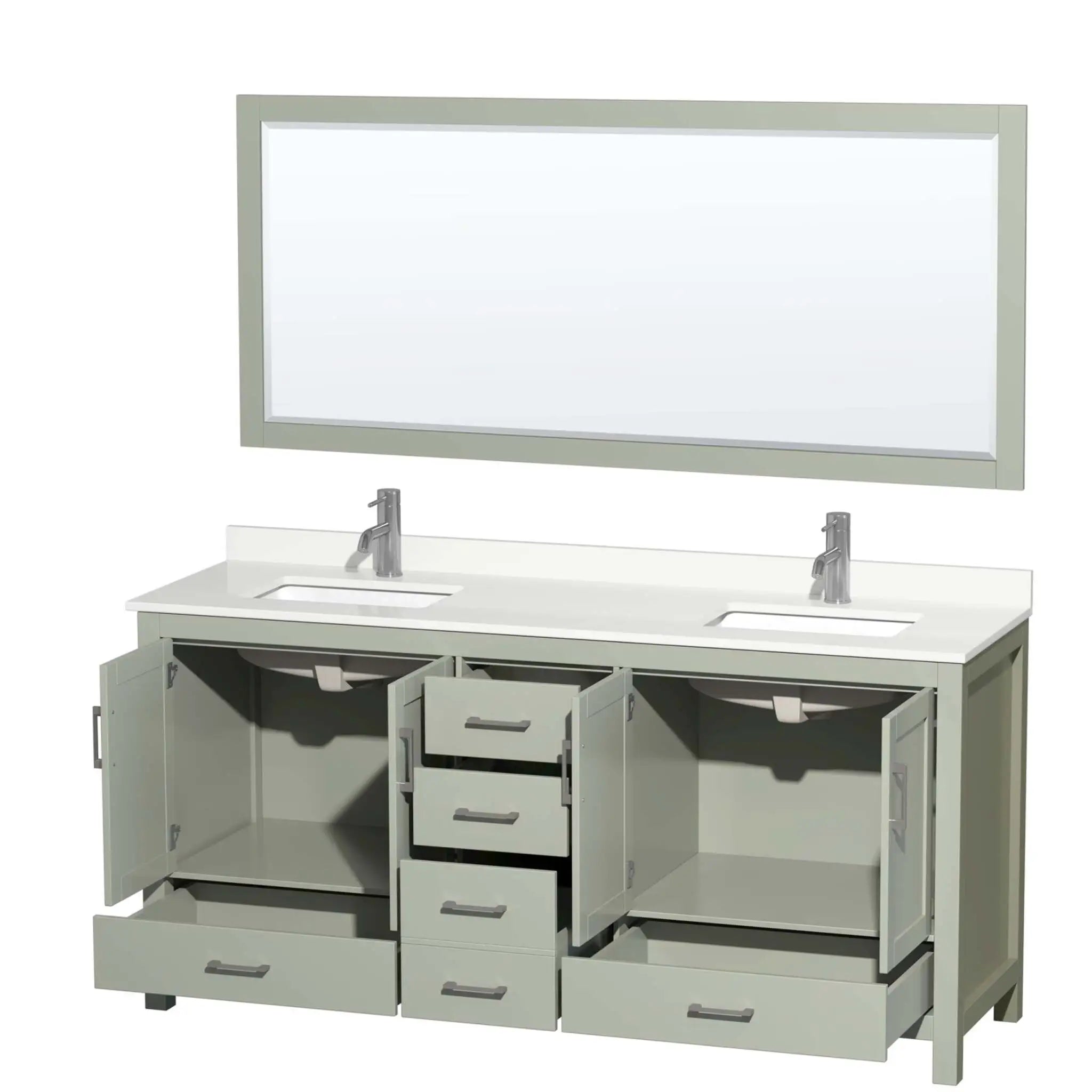 72" Sheffield 72 inch Double Bathroom Vanity in Light Green with Brushed Nickel Trim & 70" Mirror by Wyndham