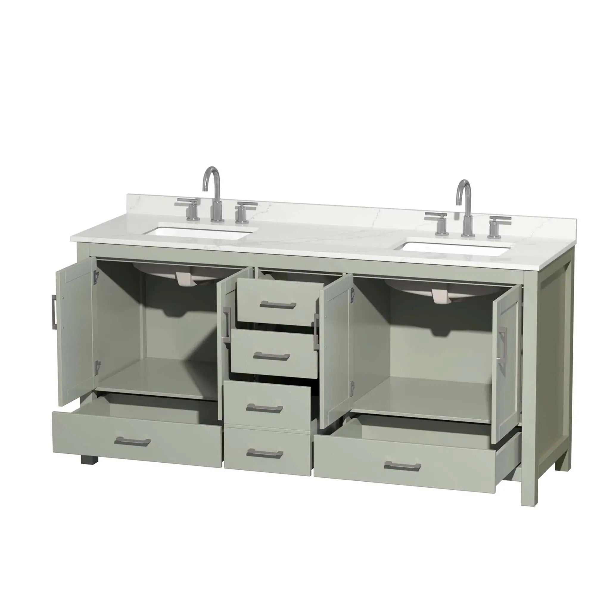 72" Sheffield 72 inch Double Bathroom Vanity in Light Green with Brushed Nickel Trim by Wyndham
