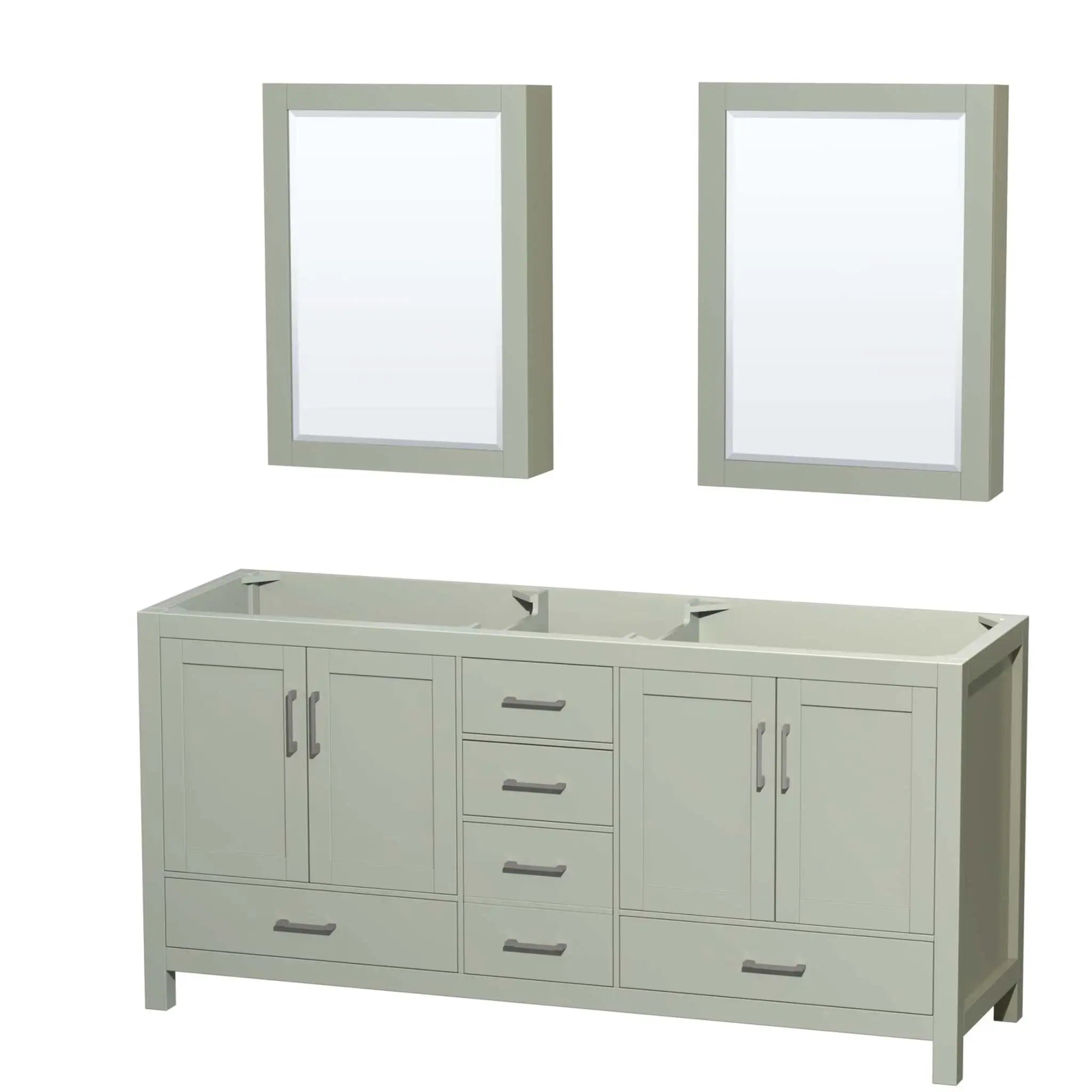 72" Sheffield 72 inch Double Bathroom Vanity in Light Green with Brushed Nickel Trim & Medicine Cabinet by Wyndham