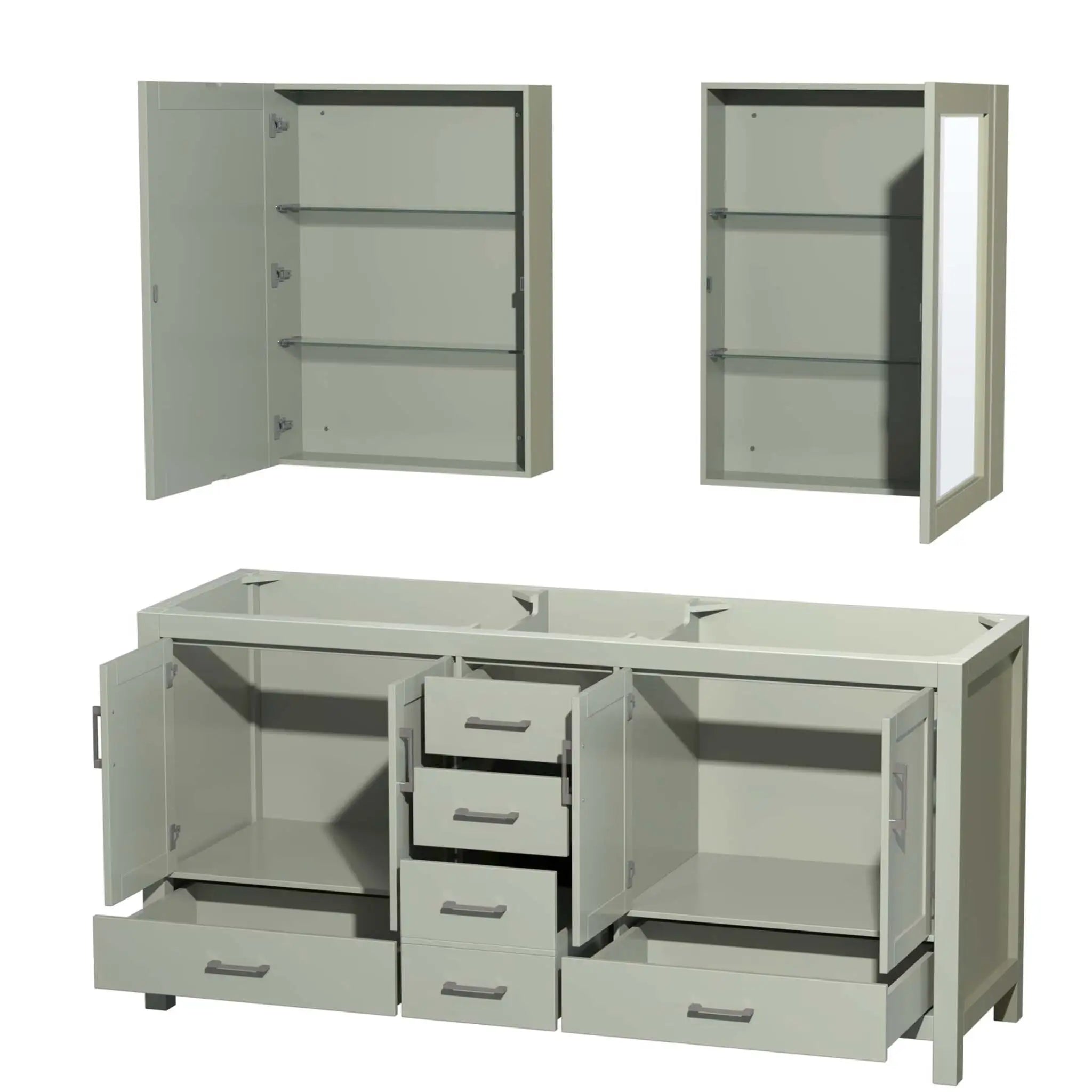 72" Sheffield 72 inch Double Bathroom Vanity in Light Green with Brushed Nickel Trim & Medicine Cabinet by Wyndham