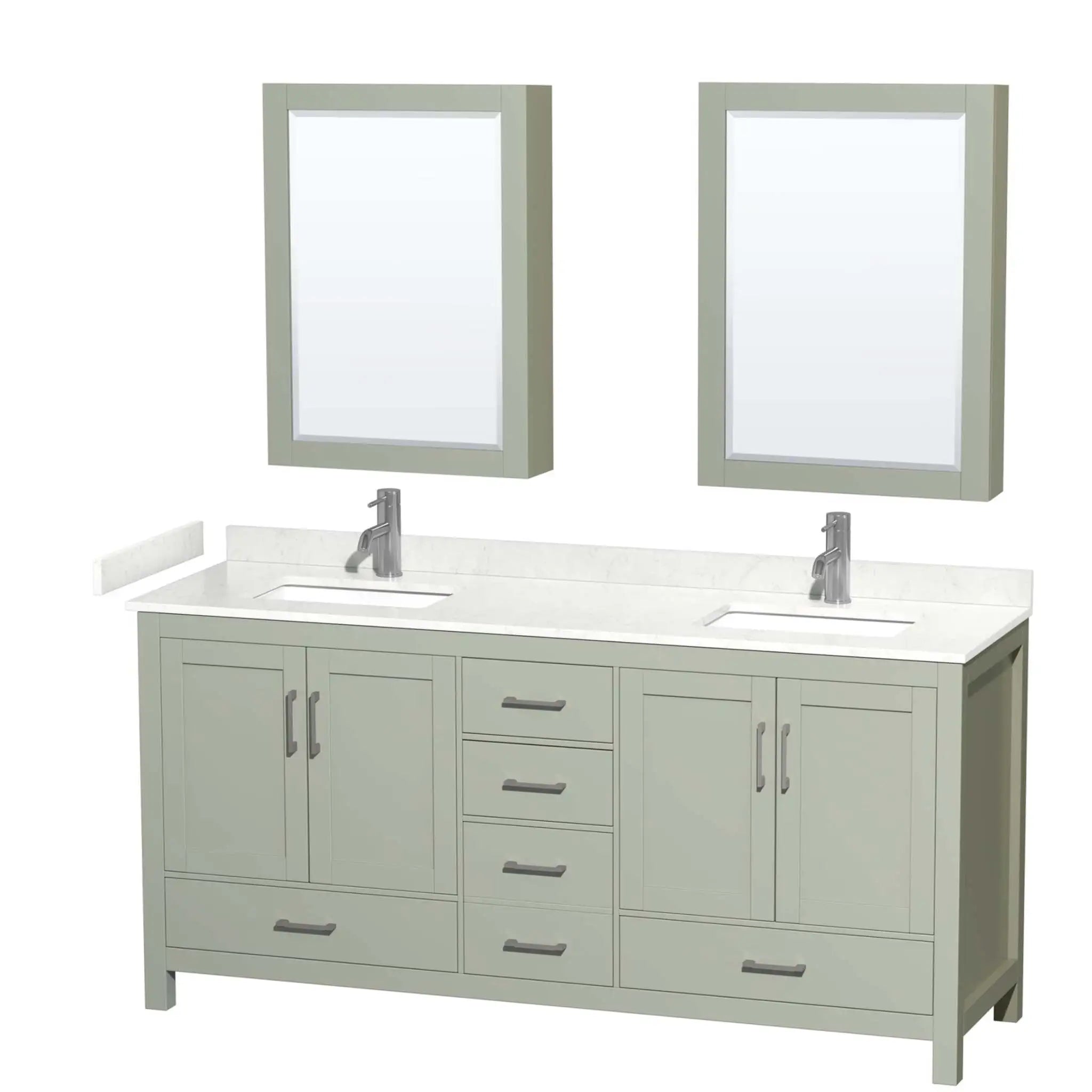 72" Sheffield 72 inch Double Bathroom Vanity in Light Green with Brushed Nickel Trim & Medicine Cabinet by Wyndham