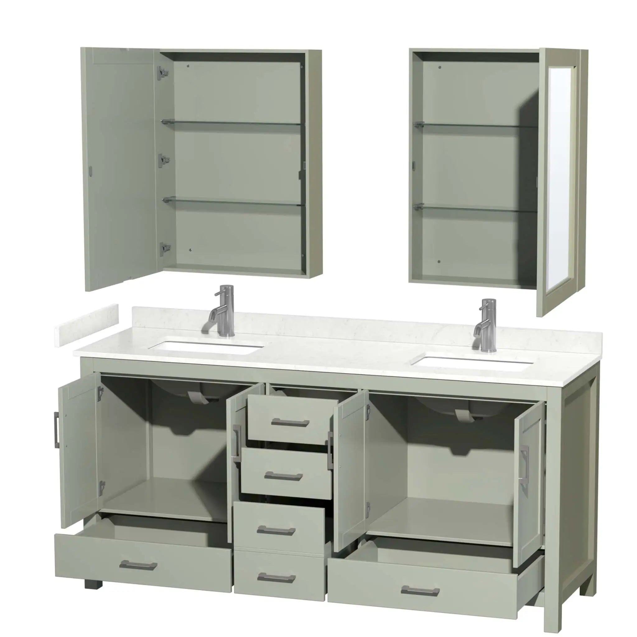 72" Sheffield 72 inch Double Bathroom Vanity in Light Green with Brushed Nickel Trim & Medicine Cabinet by Wyndham