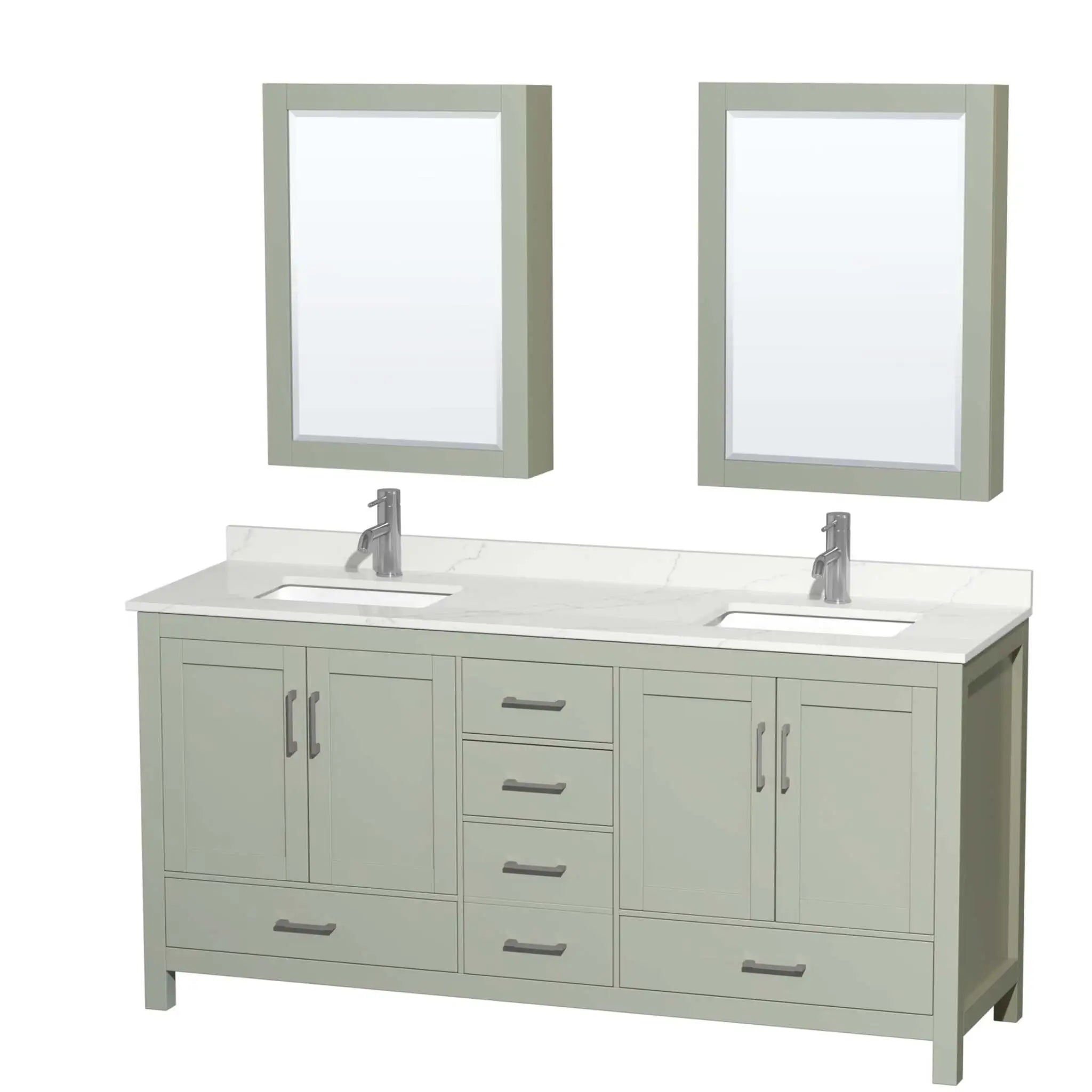 72" Sheffield 72 inch Double Bathroom Vanity in Light Green with Brushed Nickel Trim & Medicine Cabinet by Wyndham
