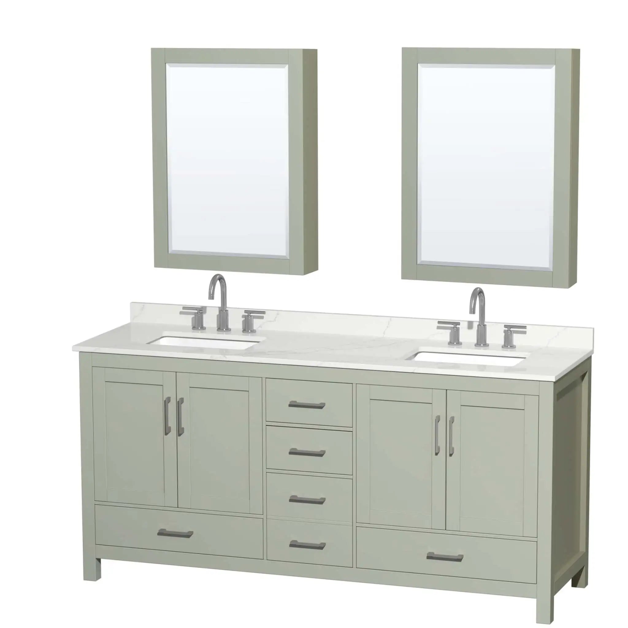 72" Sheffield 72 inch Double Bathroom Vanity in Light Green with Brushed Nickel Trim & Medicine Cabinet by Wyndham