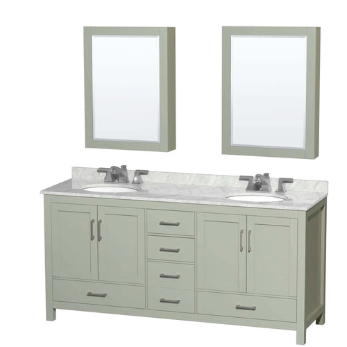 72" Sheffield 72 inch Double Bathroom Vanity in Light Green with Brushed Nickel Trim & Medicine Cabinet by Wyndham