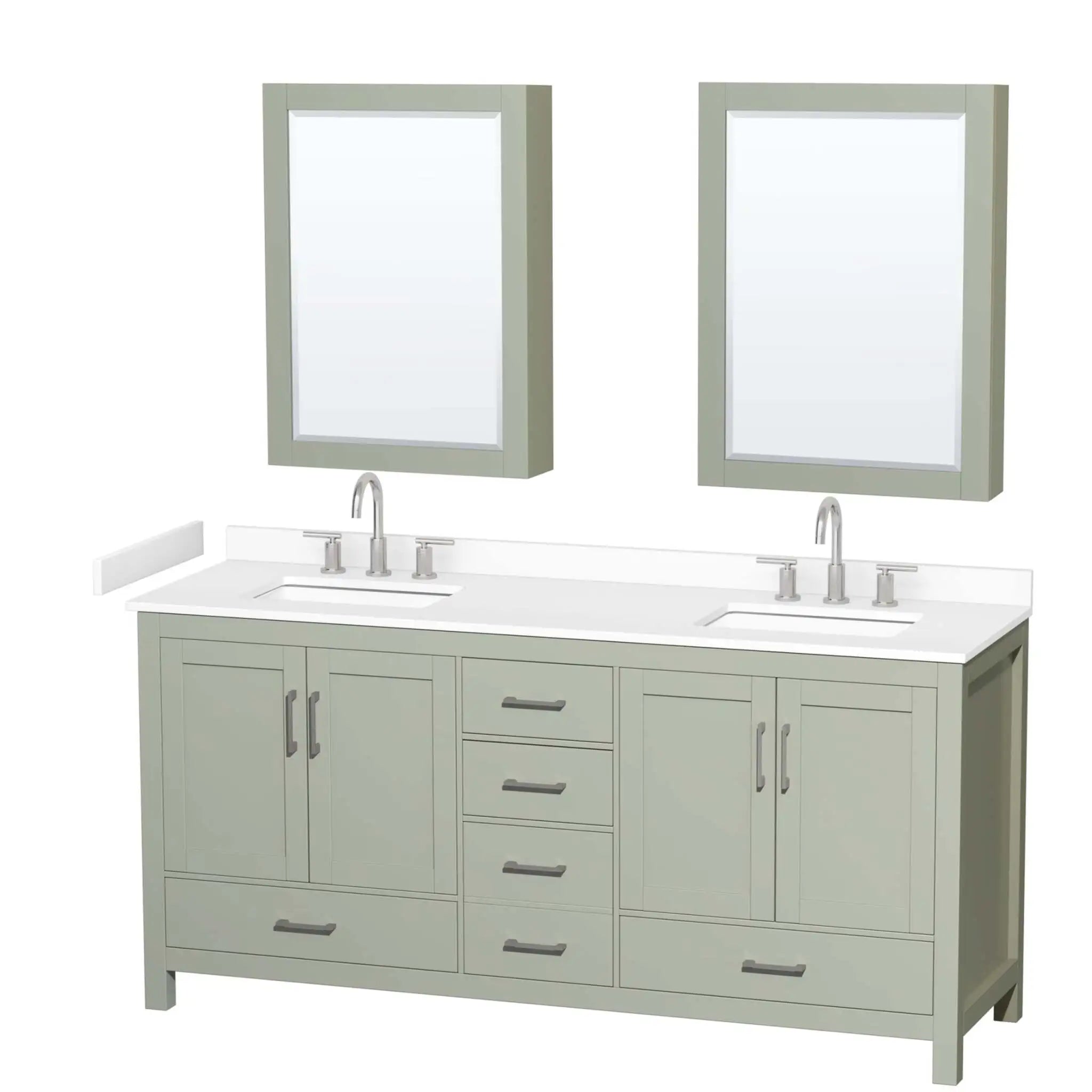 72" Sheffield 72 inch Double Bathroom Vanity in Light Green with Brushed Nickel Trim & Medicine Cabinet by Wyndham
