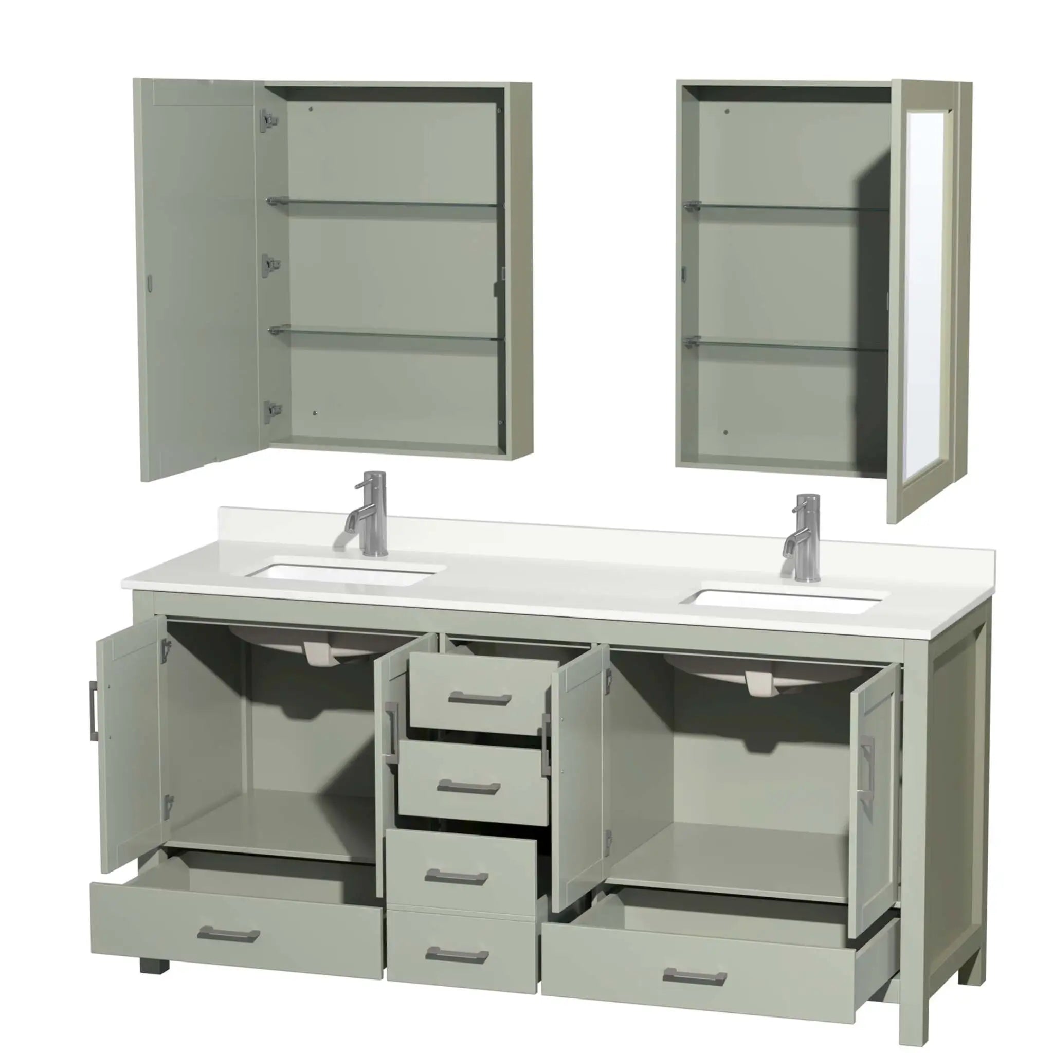 72" Sheffield 72 inch Double Bathroom Vanity in Light Green with Brushed Nickel Trim & Medicine Cabinet by Wyndham