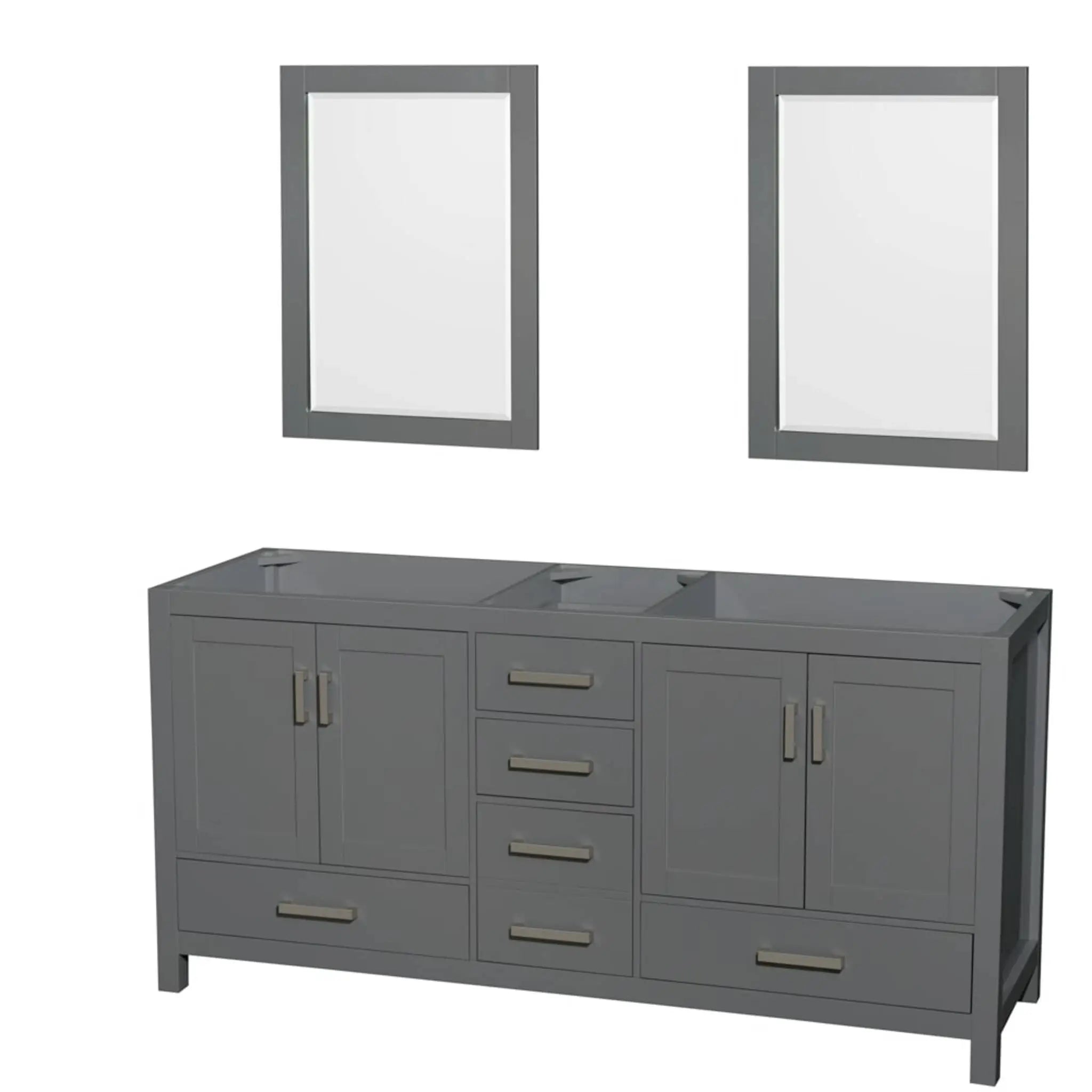 72" Sheffield Double Bathroom Vanity in Dark Gray with Brushed Chrome Trim & 24" Mirror by Wyndham
