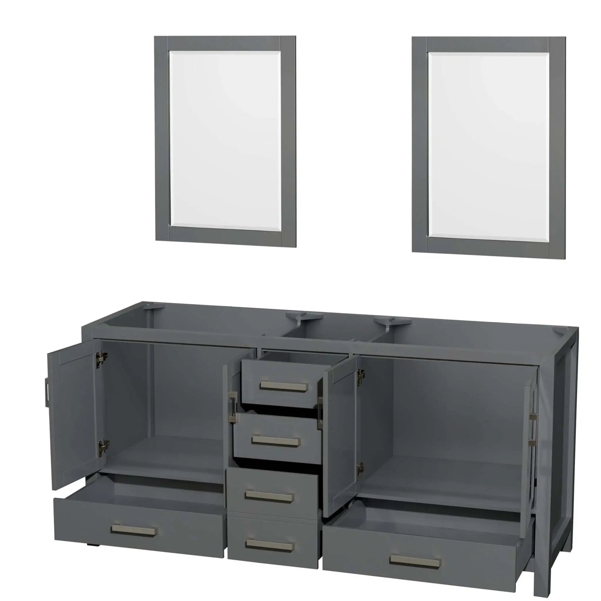 72" Sheffield Double Bathroom Vanity in Dark Gray with Brushed Chrome Trim & 24" Mirror by Wyndham
