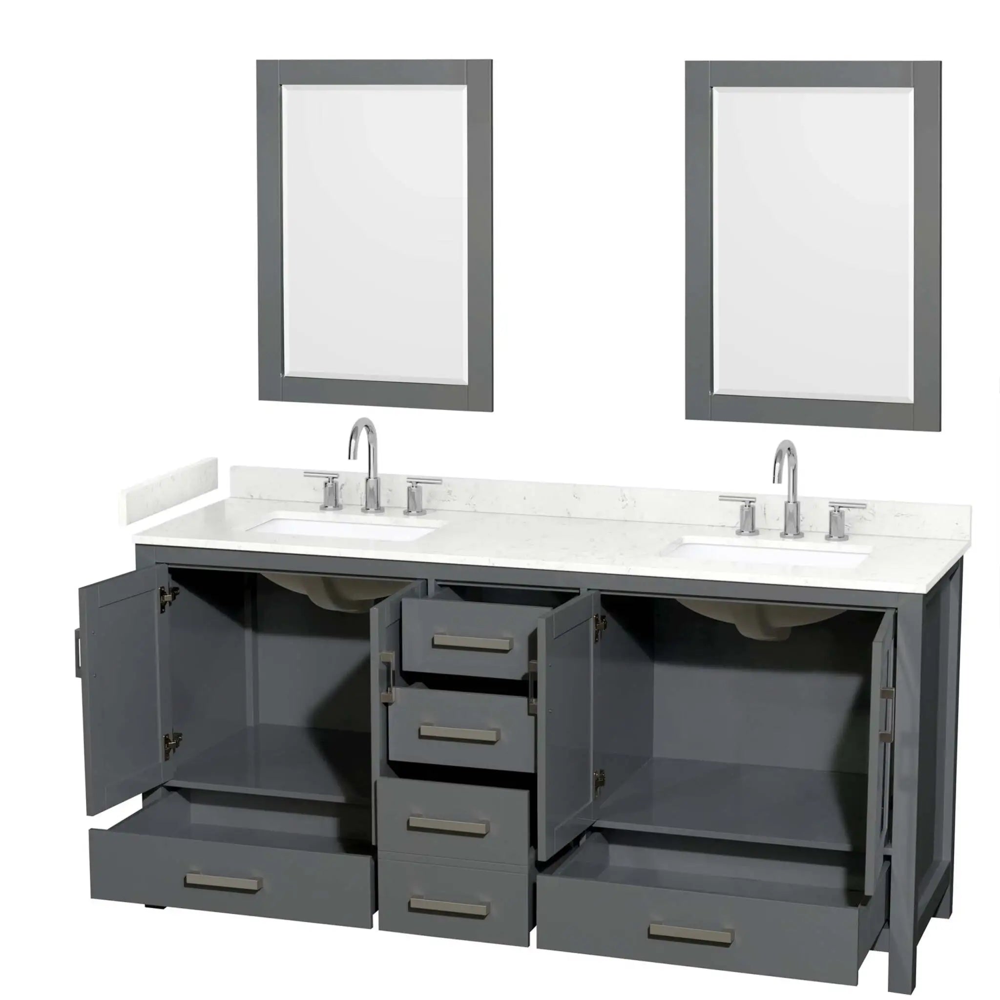 72" Sheffield Double Bathroom Vanity in Dark Gray with Brushed Chrome Trim & 24" Mirror by Wyndham