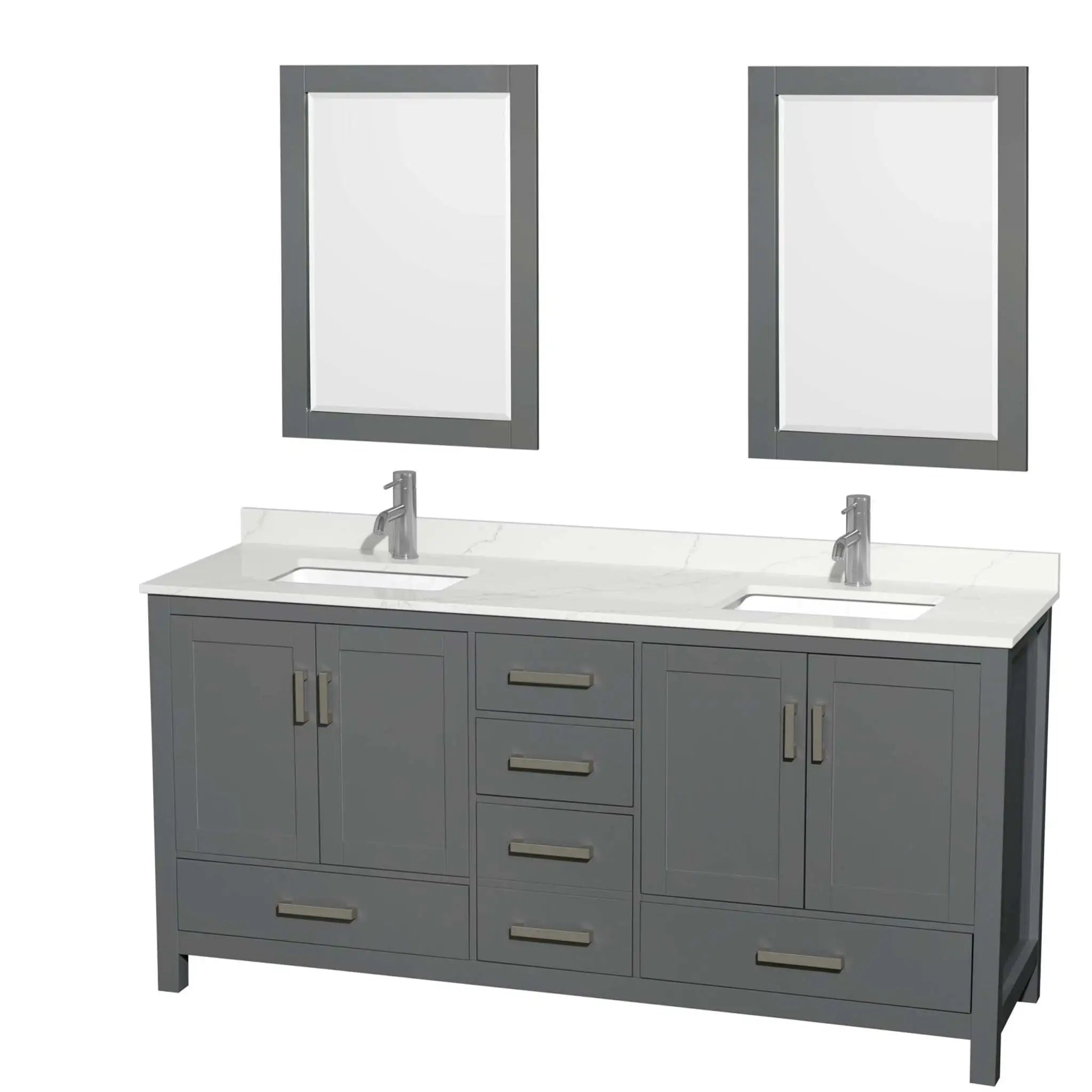 72" Sheffield Double Bathroom Vanity in Dark Gray with Brushed Chrome Trim & 24" Mirror by Wyndham