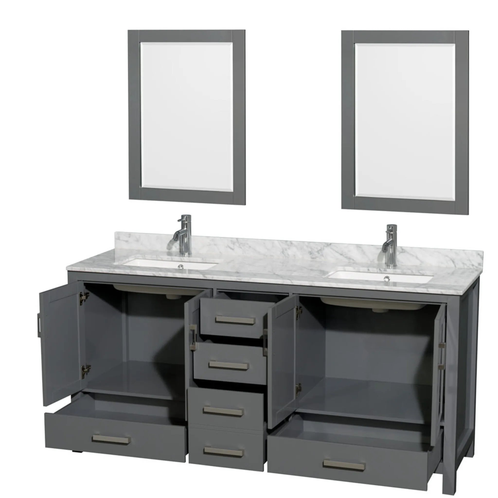 72" Sheffield Double Bathroom Vanity in Dark Gray with Brushed Chrome Trim & 24" Mirror by Wyndham