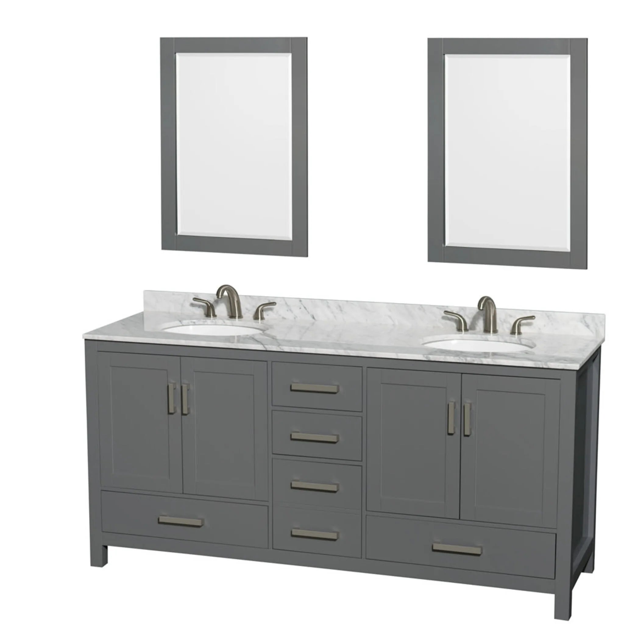 72" Sheffield Double Bathroom Vanity in Dark Gray with Brushed Chrome Trim & 24" Mirror by Wyndham