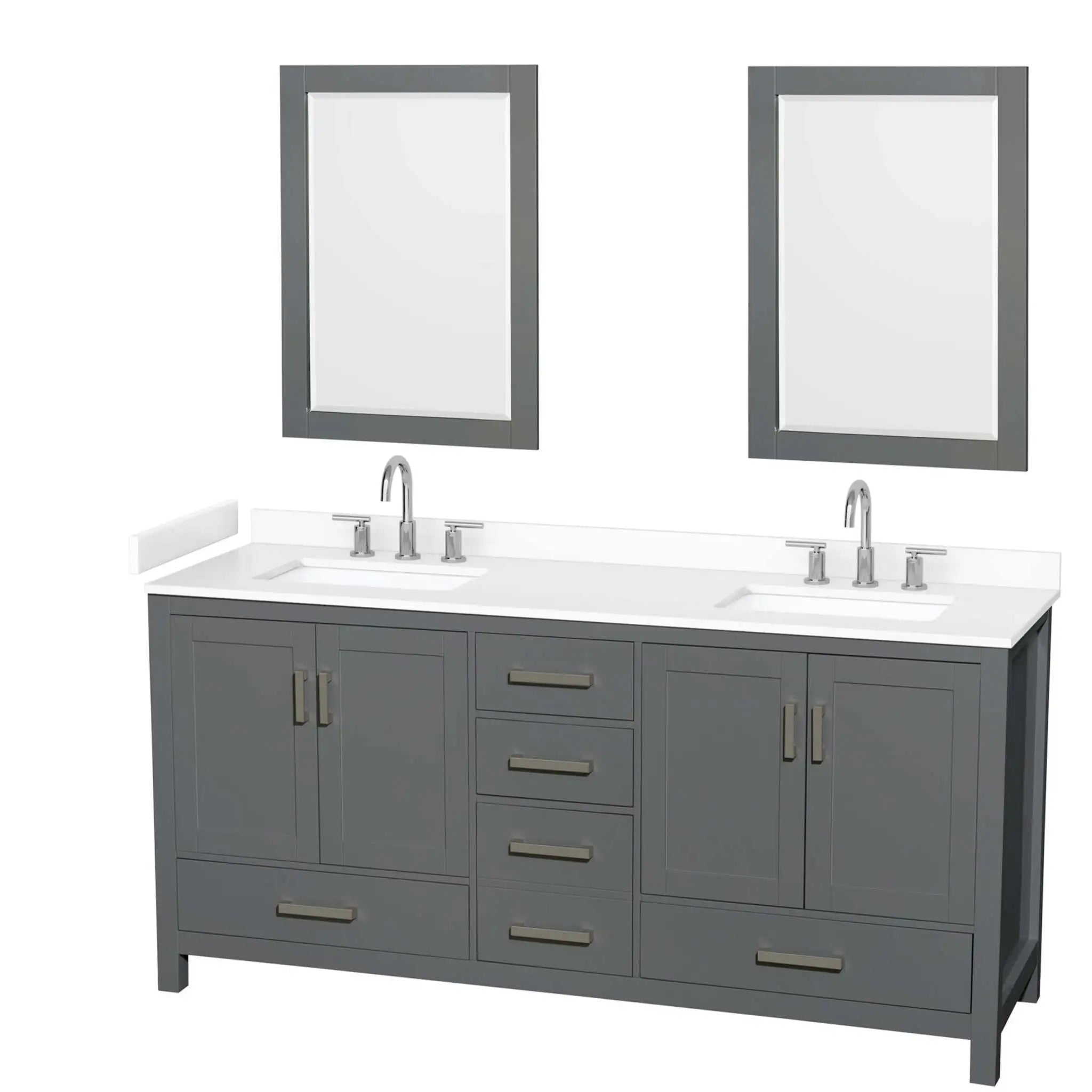 72" Sheffield Double Bathroom Vanity in Dark Gray with Brushed Chrome Trim & 24" Mirror by Wyndham
