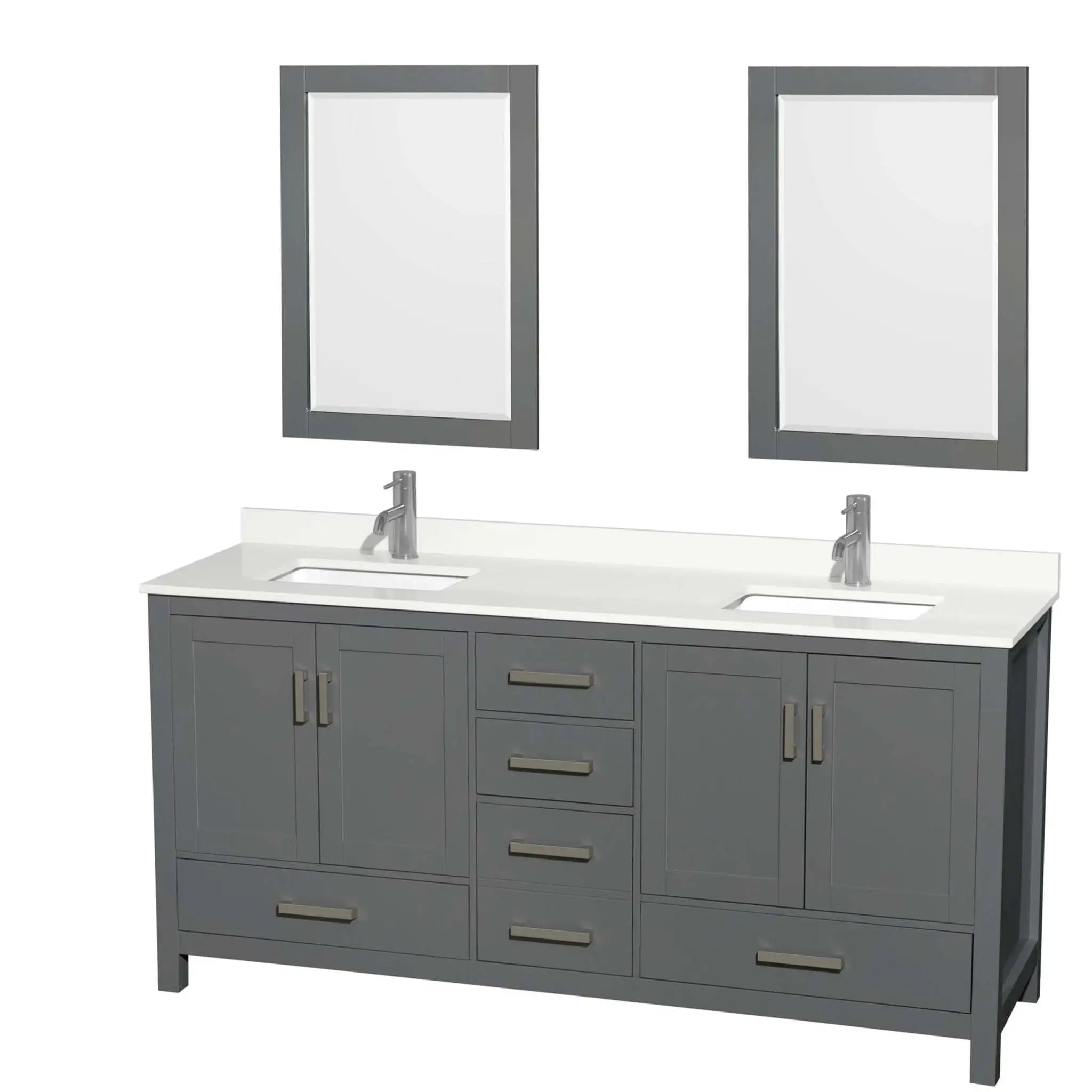72" Sheffield Double Bathroom Vanity in Dark Gray with Brushed Chrome Trim & 24" Mirror by Wyndham