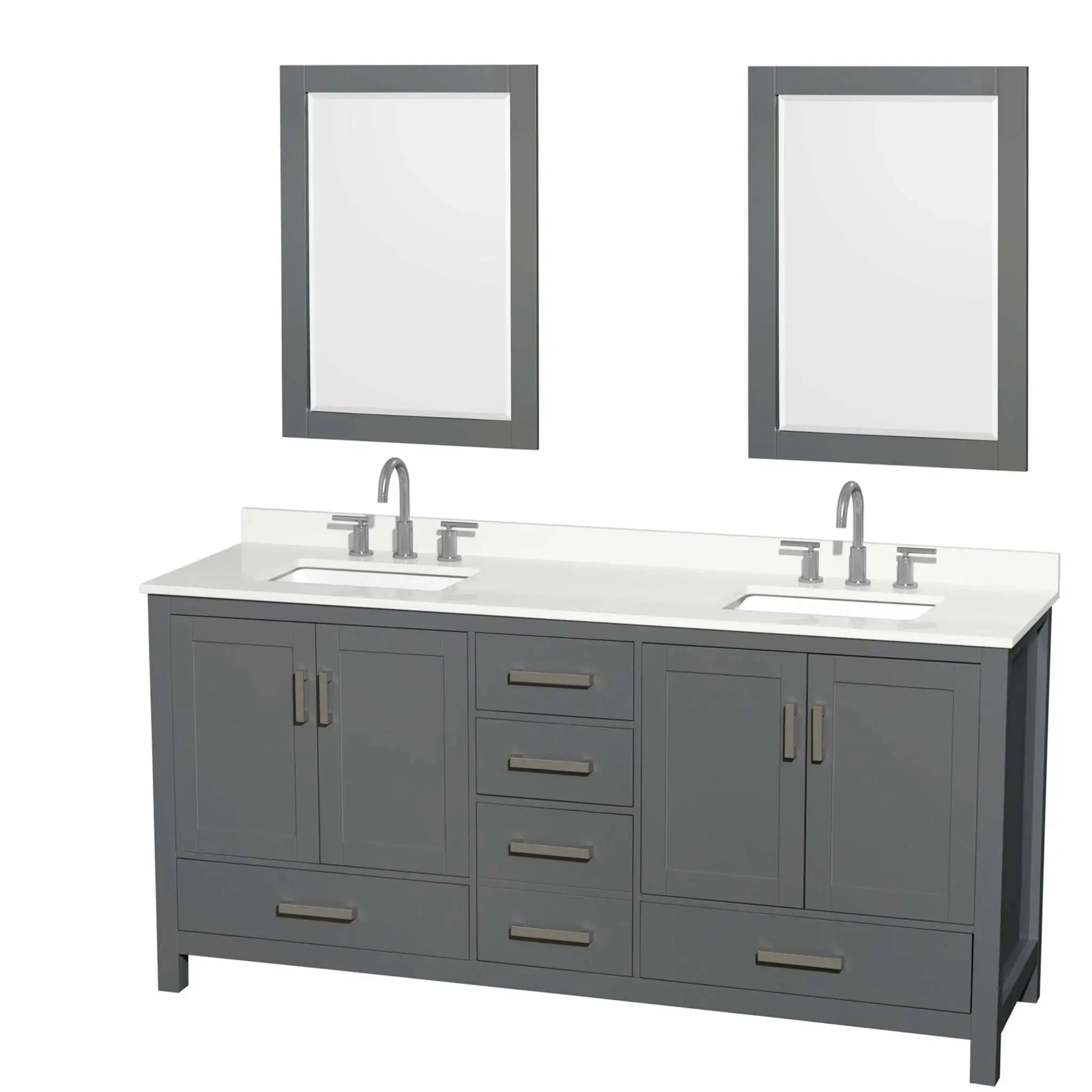 72" Sheffield Double Bathroom Vanity in Dark Gray with Brushed Chrome Trim & 24" Mirror by Wyndham