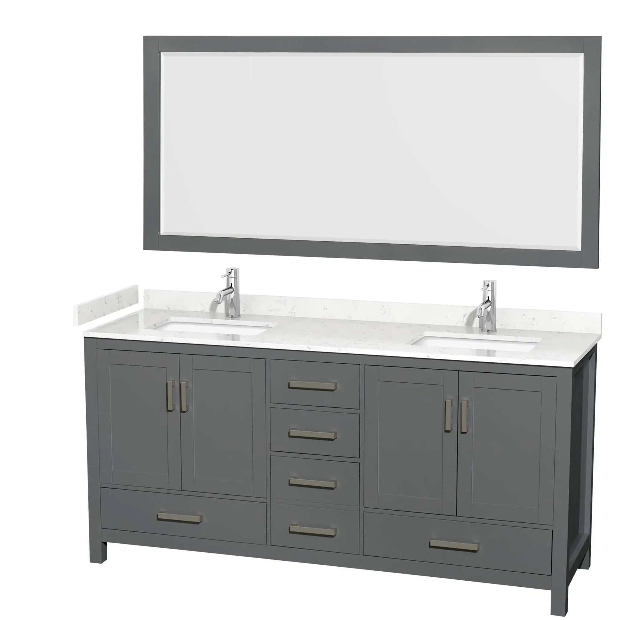 72" Sheffield Double Bathroom Vanity in Dark Gray with Brushed Chrome Trim & 70" Mirror by Wyndham