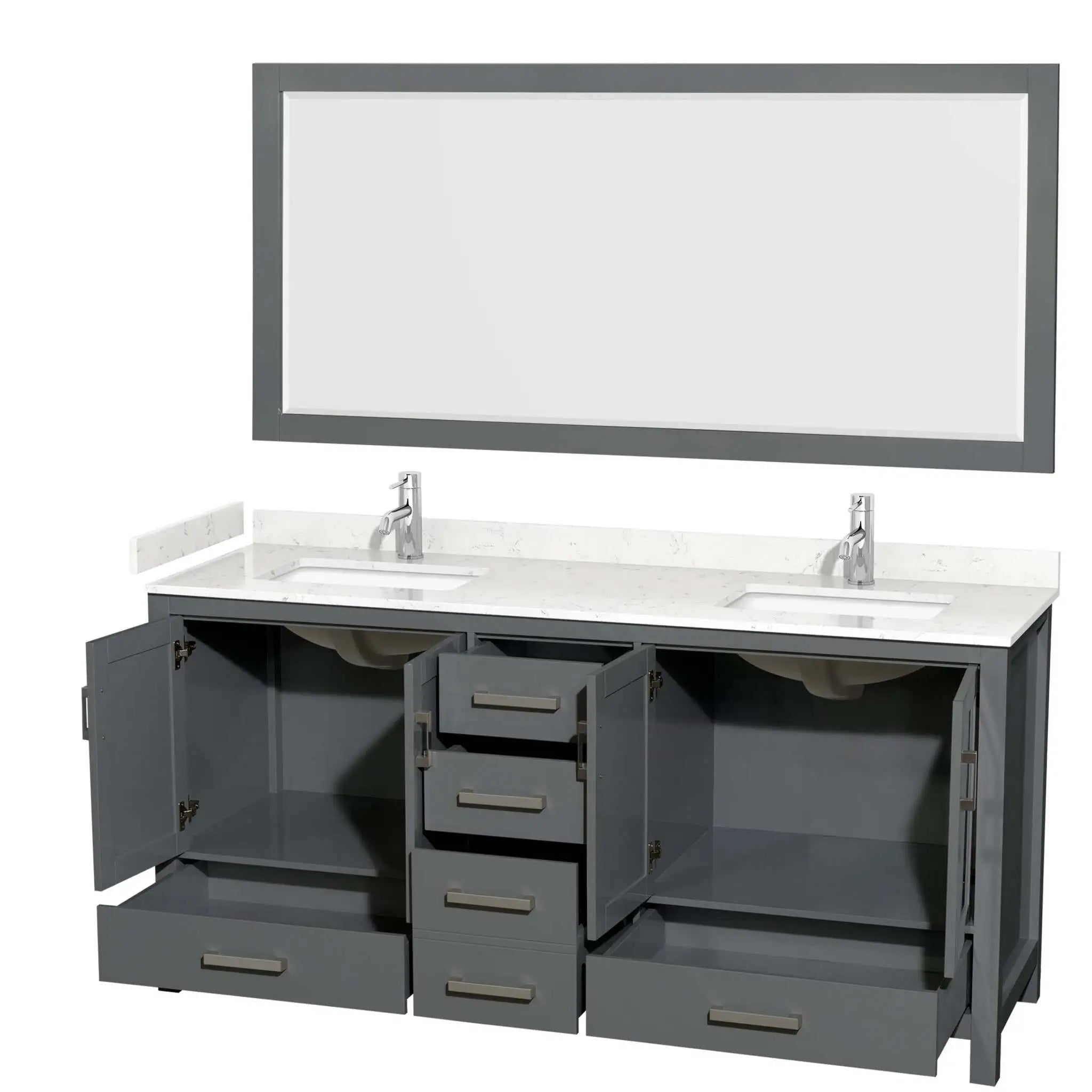 72" Sheffield Double Bathroom Vanity in Dark Gray with Brushed Chrome Trim & 70" Mirror by Wyndham