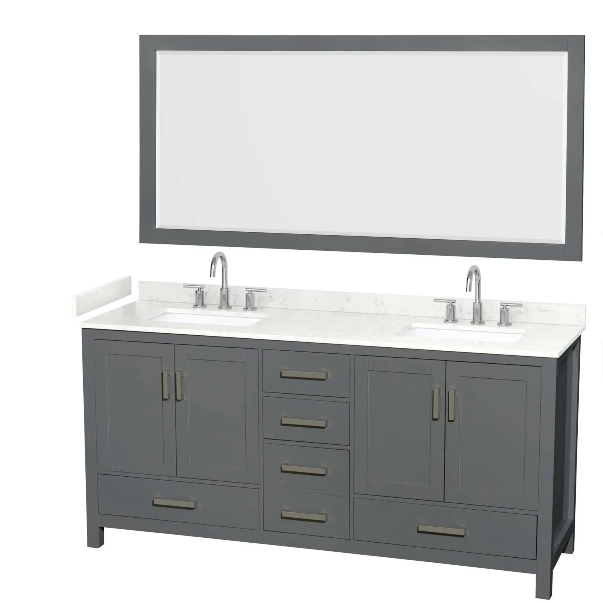 72" Sheffield Double Bathroom Vanity in Dark Gray with Brushed Chrome Trim & 70" Mirror by Wyndham