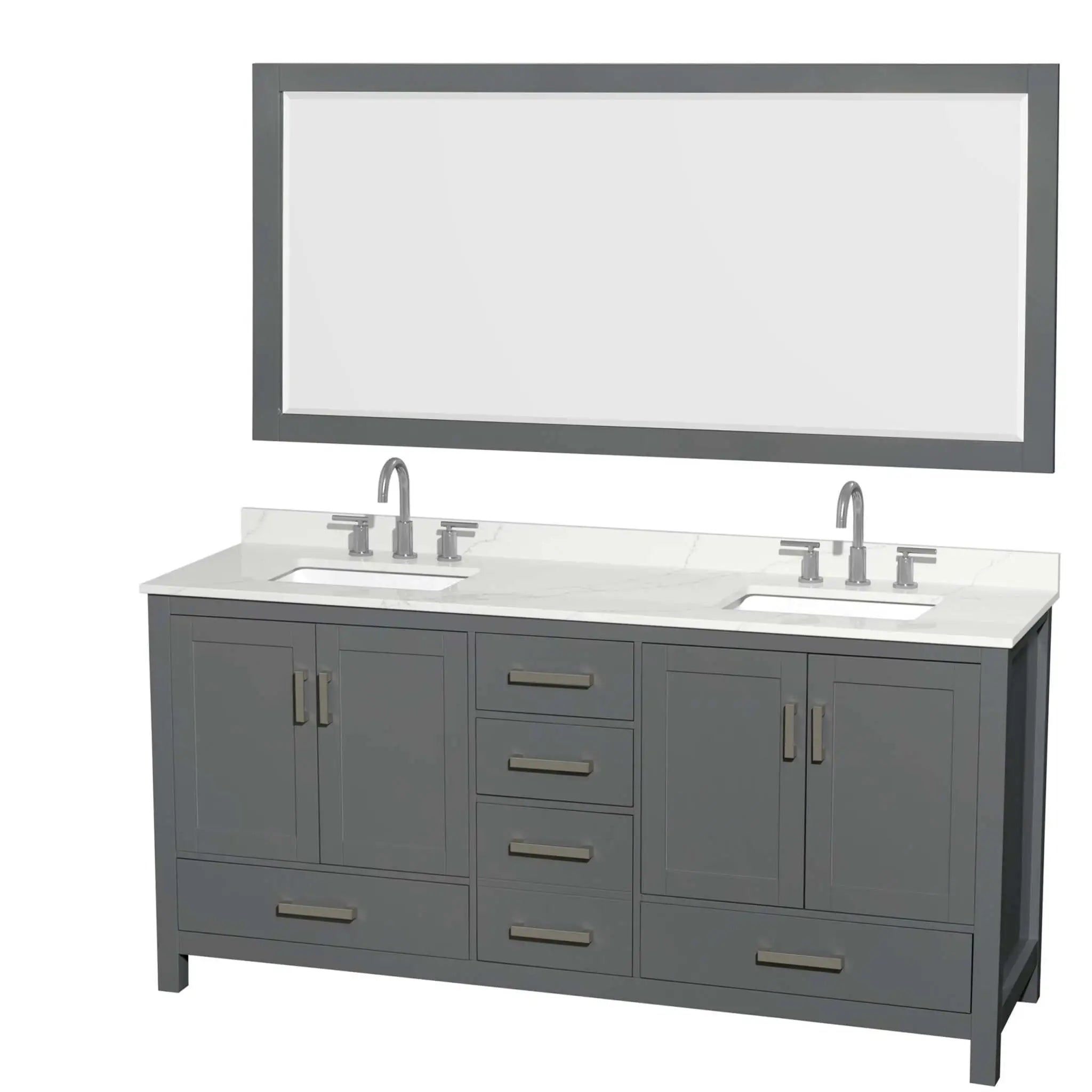72" Sheffield Double Bathroom Vanity in Dark Gray with Brushed Chrome Trim & 70" Mirror by Wyndham