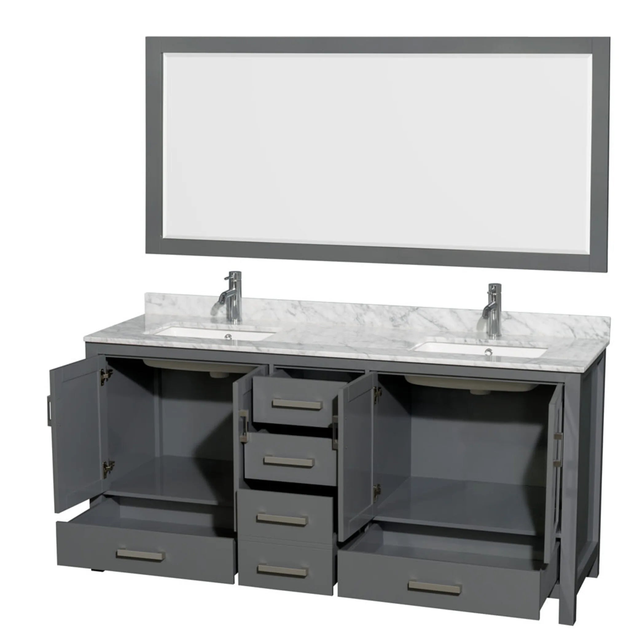 72" Sheffield Double Bathroom Vanity in Dark Gray with Brushed Chrome Trim & 70" Mirror by Wyndham