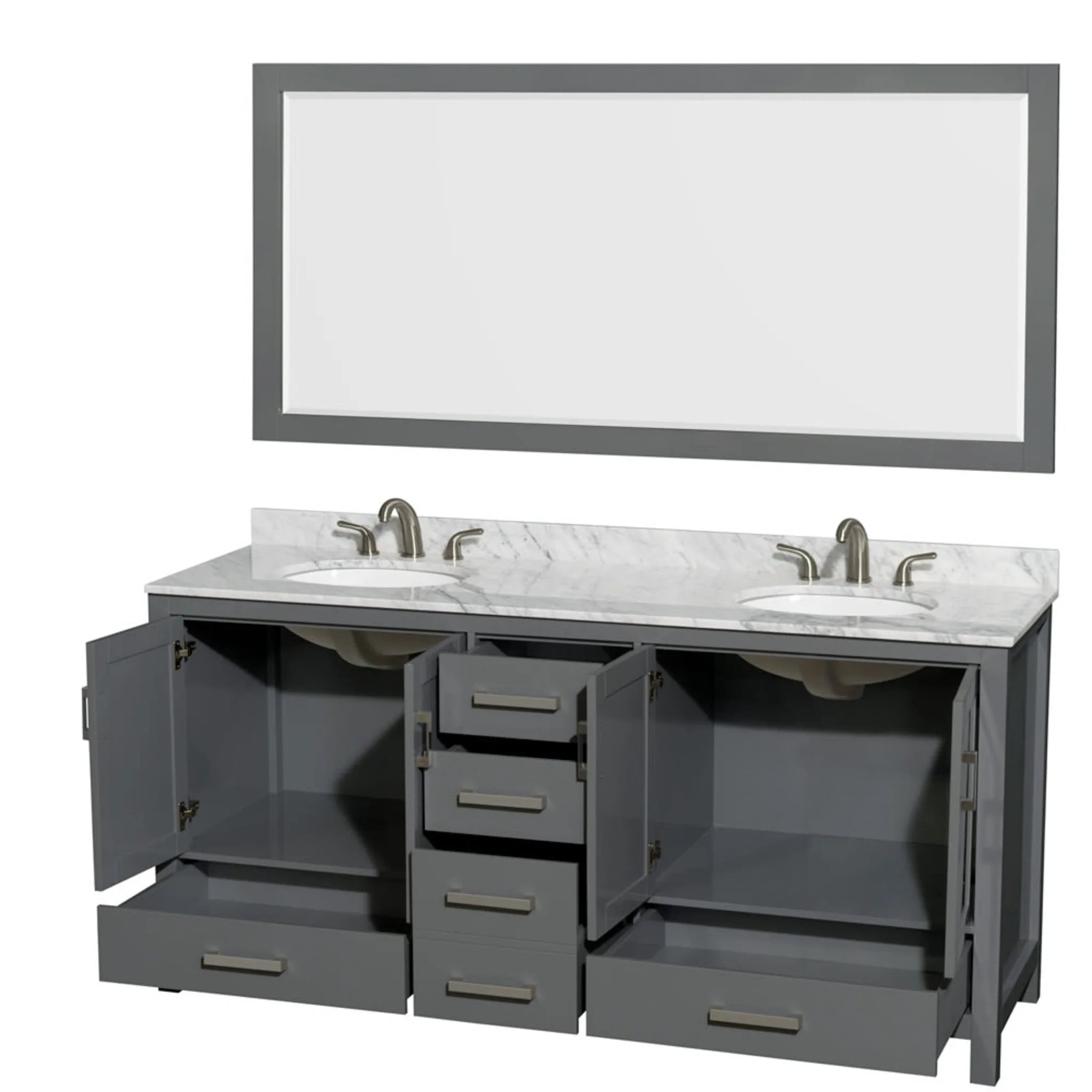 72" Sheffield Double Bathroom Vanity in Dark Gray with Brushed Chrome Trim & 70" Mirror by Wyndham