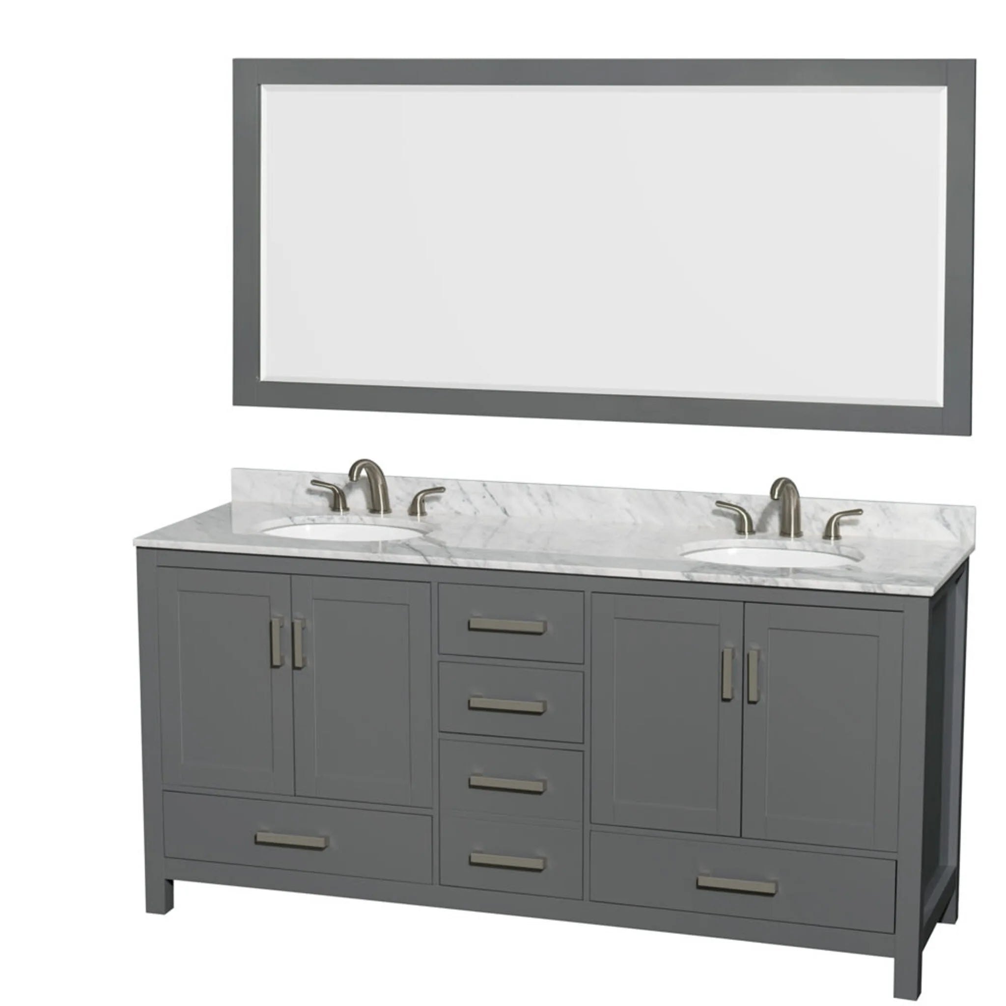 72" Sheffield Double Bathroom Vanity in Dark Gray with Brushed Chrome Trim & 70" Mirror by Wyndham