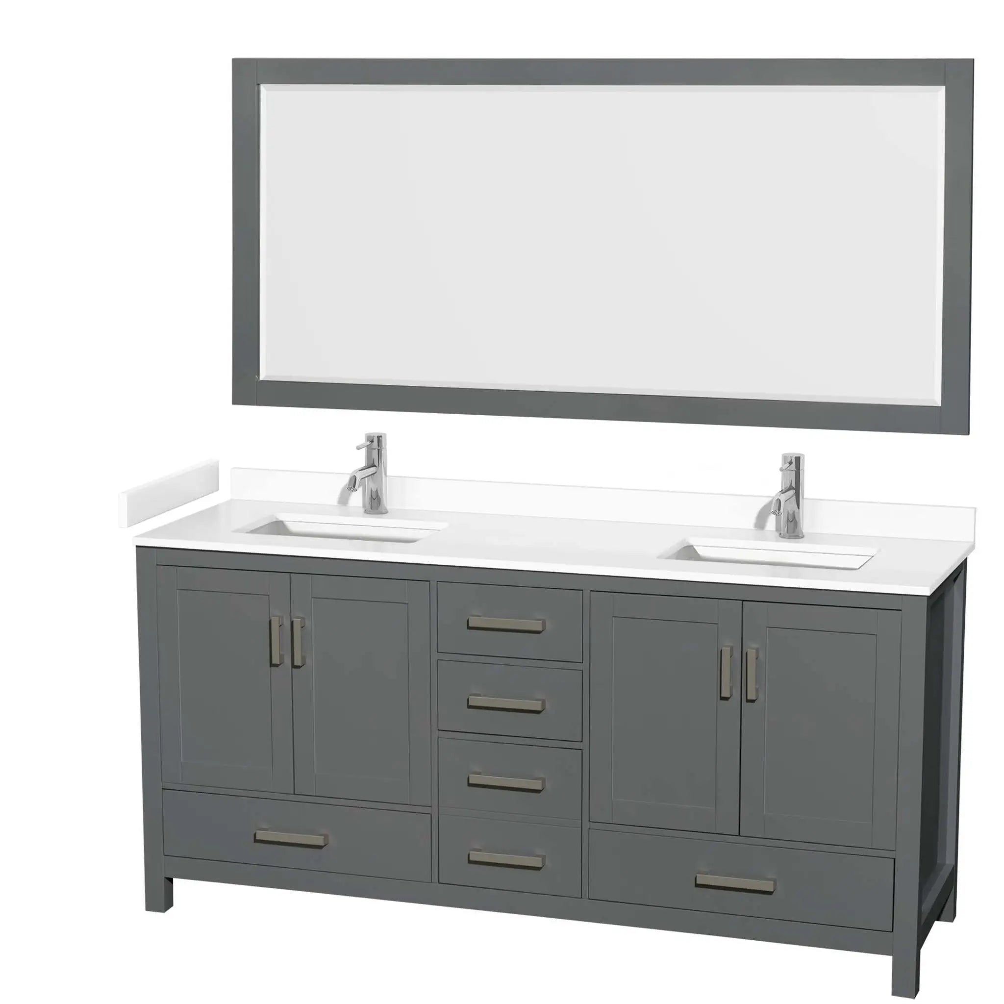 72" Sheffield Double Bathroom Vanity in Dark Gray with Brushed Chrome Trim & 70" Mirror by Wyndham