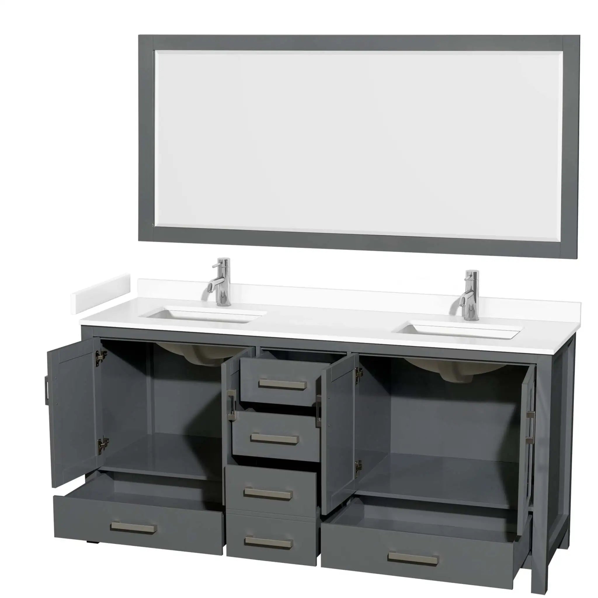 72" Sheffield Double Bathroom Vanity in Dark Gray with Brushed Chrome Trim & 70" Mirror by Wyndham