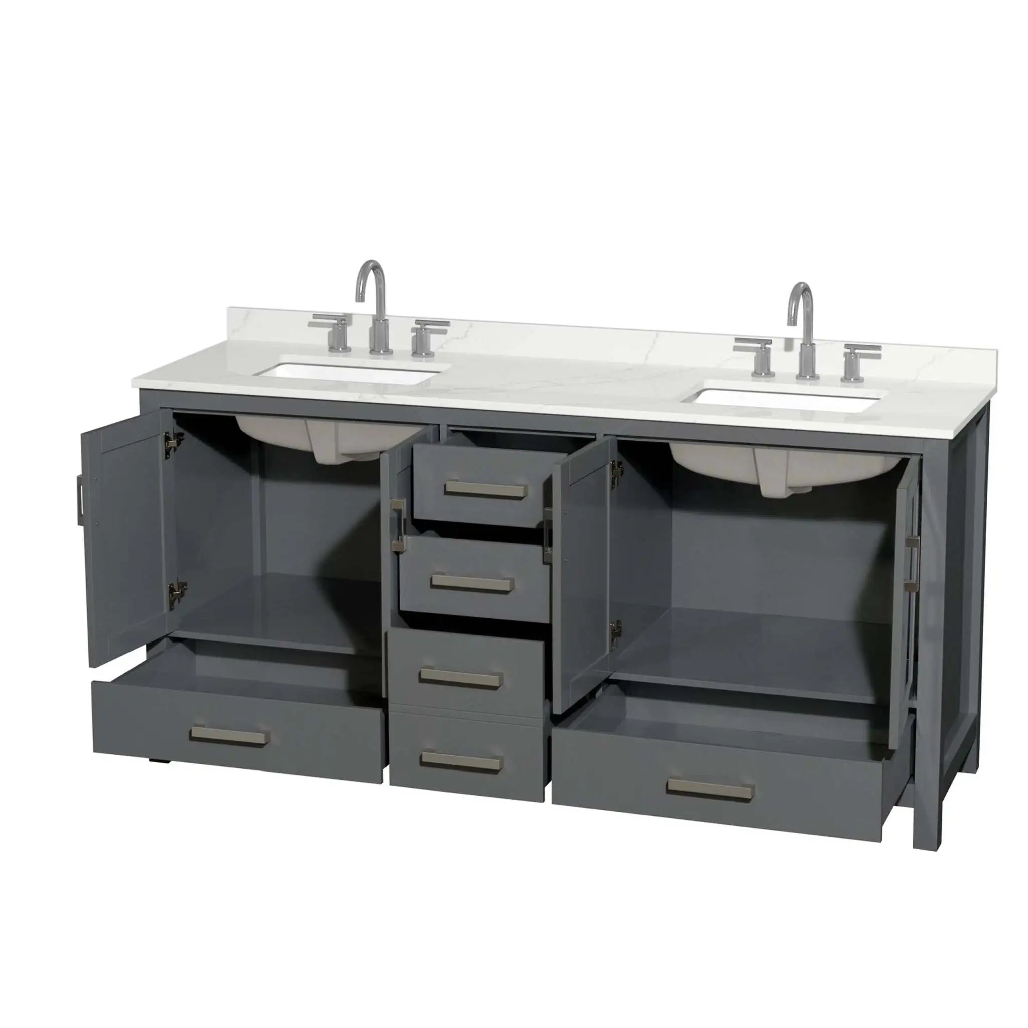 72" Sheffield Double Bathroom Vanity in Dark Gray with Brushed Chrome Trim by Wyndham