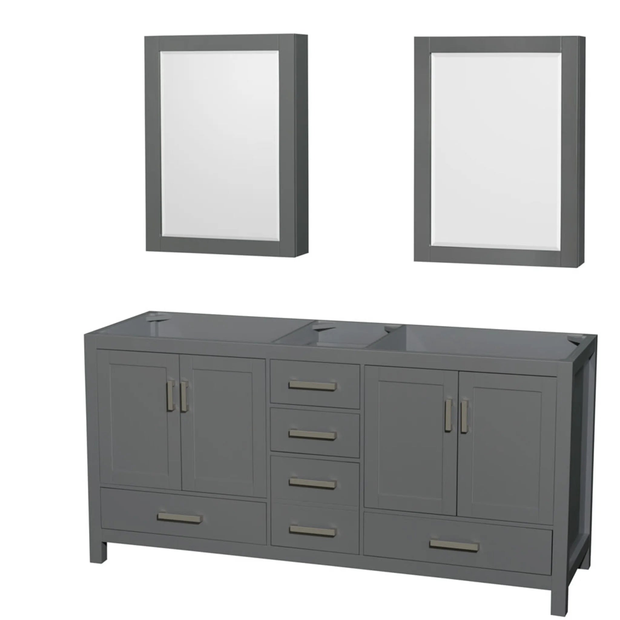 72" Sheffield Double Bathroom Vanity in Dark Gray with Brushed Chrome Trim & Medicine Cabinet by Wyndham
