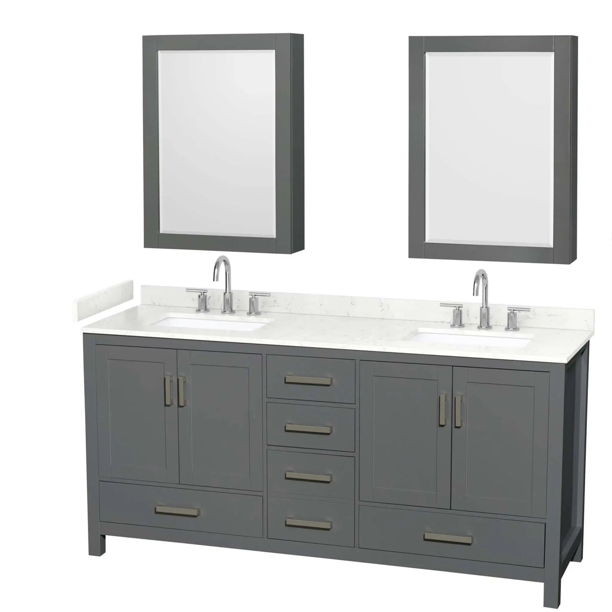 72" Sheffield Double Bathroom Vanity in Dark Gray with Brushed Chrome Trim & Medicine Cabinet by Wyndham