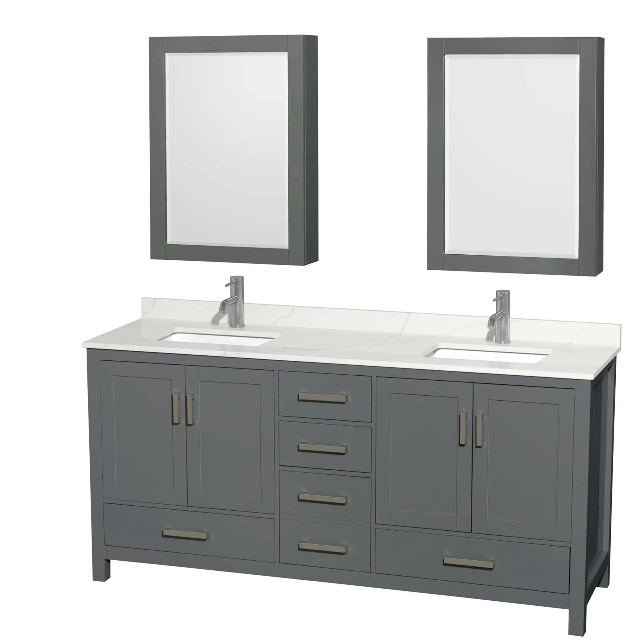 72" Sheffield Double Bathroom Vanity in Dark Gray with Brushed Chrome Trim & Medicine Cabinet by Wyndham