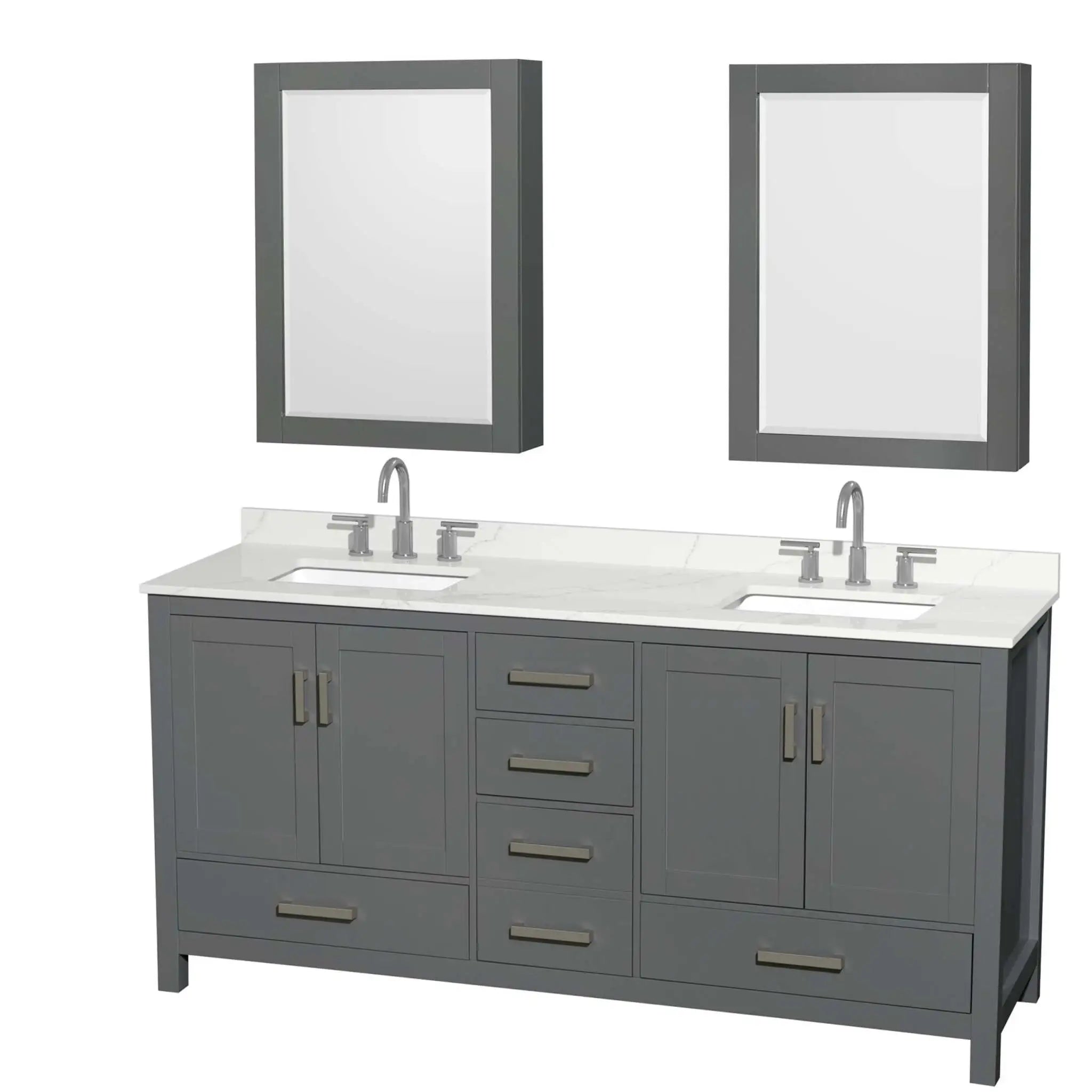 72" Sheffield Double Bathroom Vanity in Dark Gray with Brushed Chrome Trim & Medicine Cabinet by Wyndham