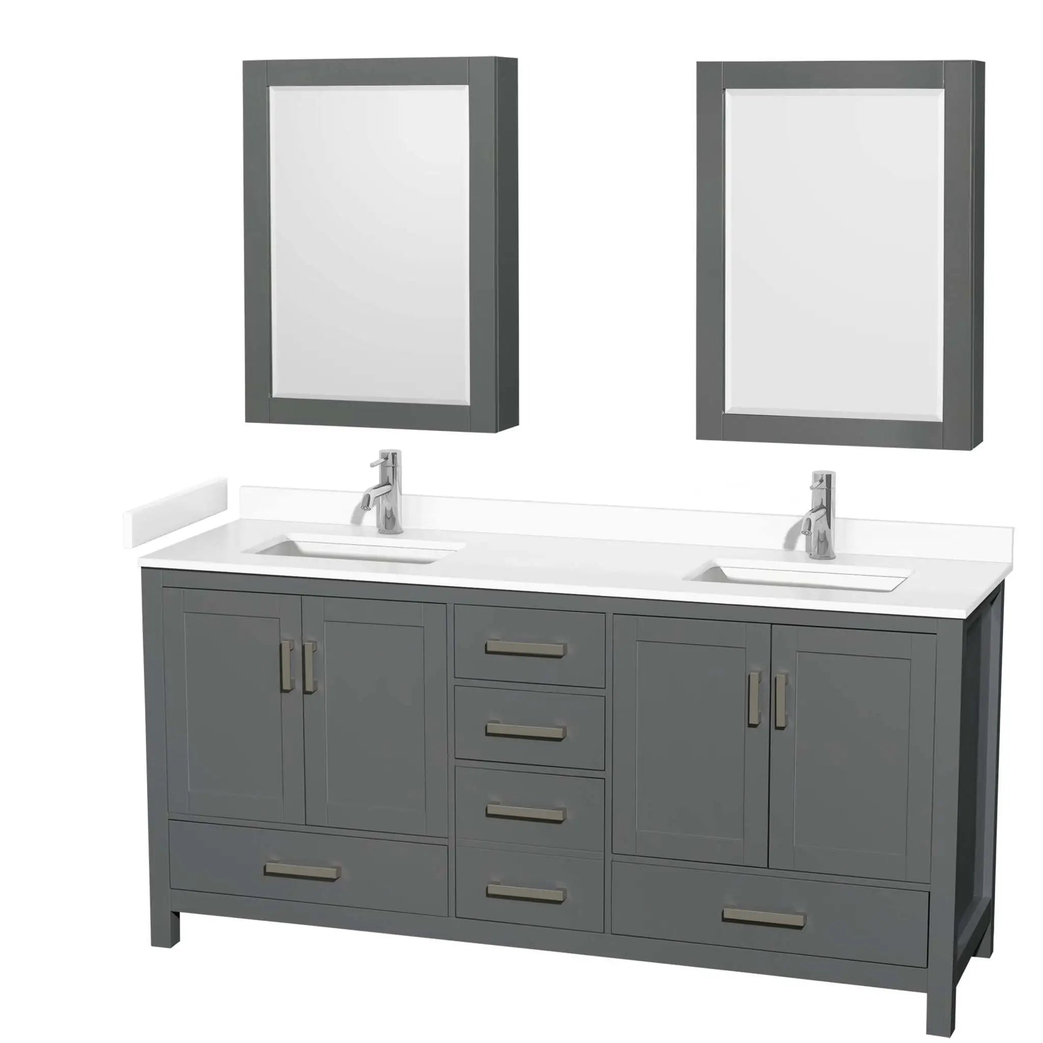 72" Sheffield Double Bathroom Vanity in Dark Gray with Brushed Chrome Trim & Medicine Cabinet by Wyndham
